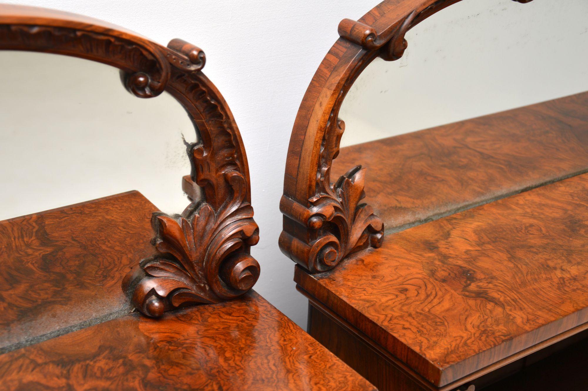 Pair of Antique Victorian Burr Walnut Mirrored Bookcases 3