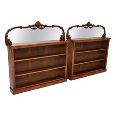 Pair of Antique Victorian Burr Walnut Mirrored Bookcases