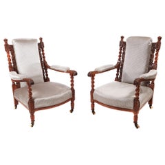 Pair of Antique Victorian Carved Oak Armchairs