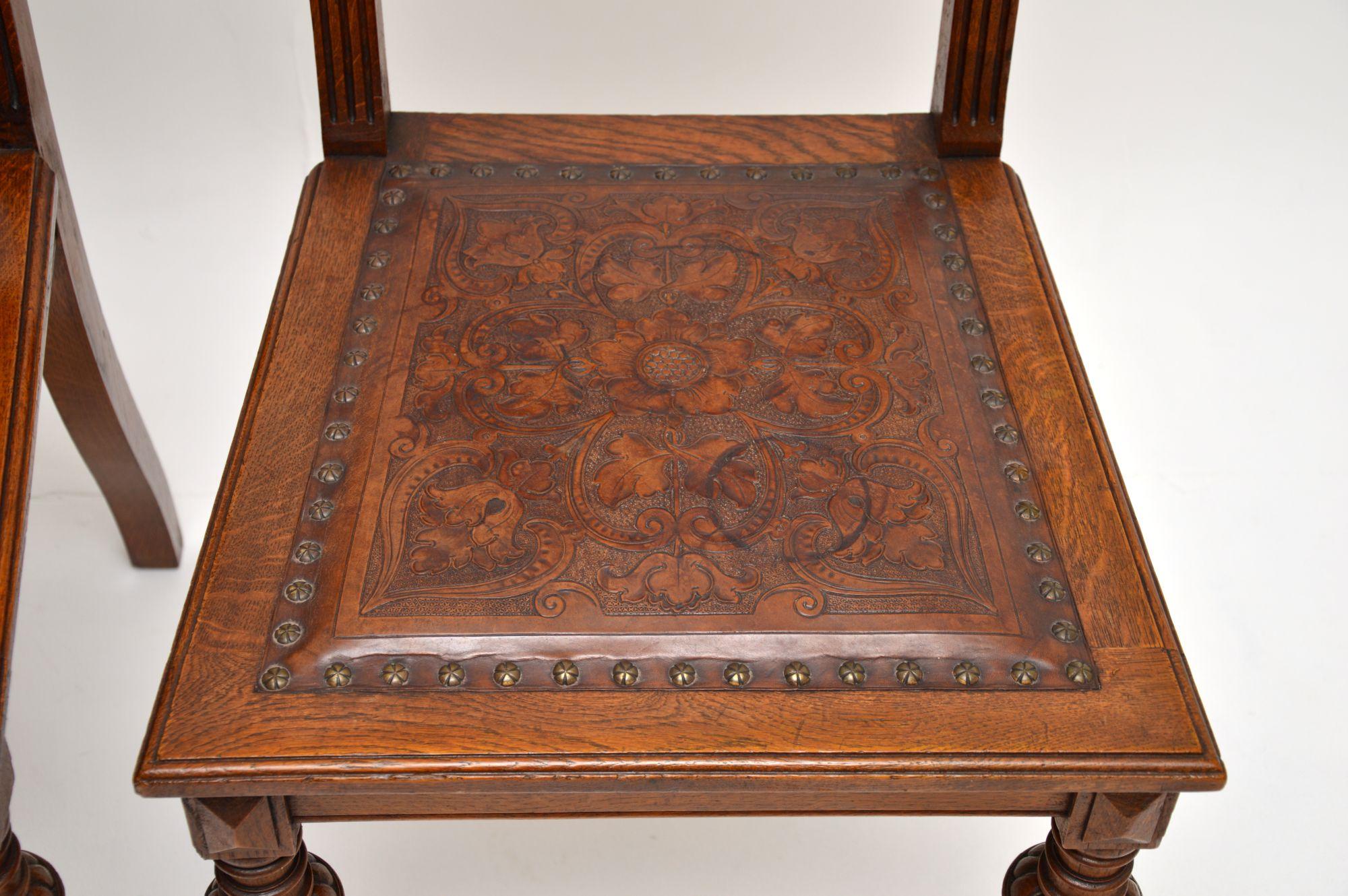 Pair of Antique Victorian Carved Oak and Leather Side Chairs For Sale ...