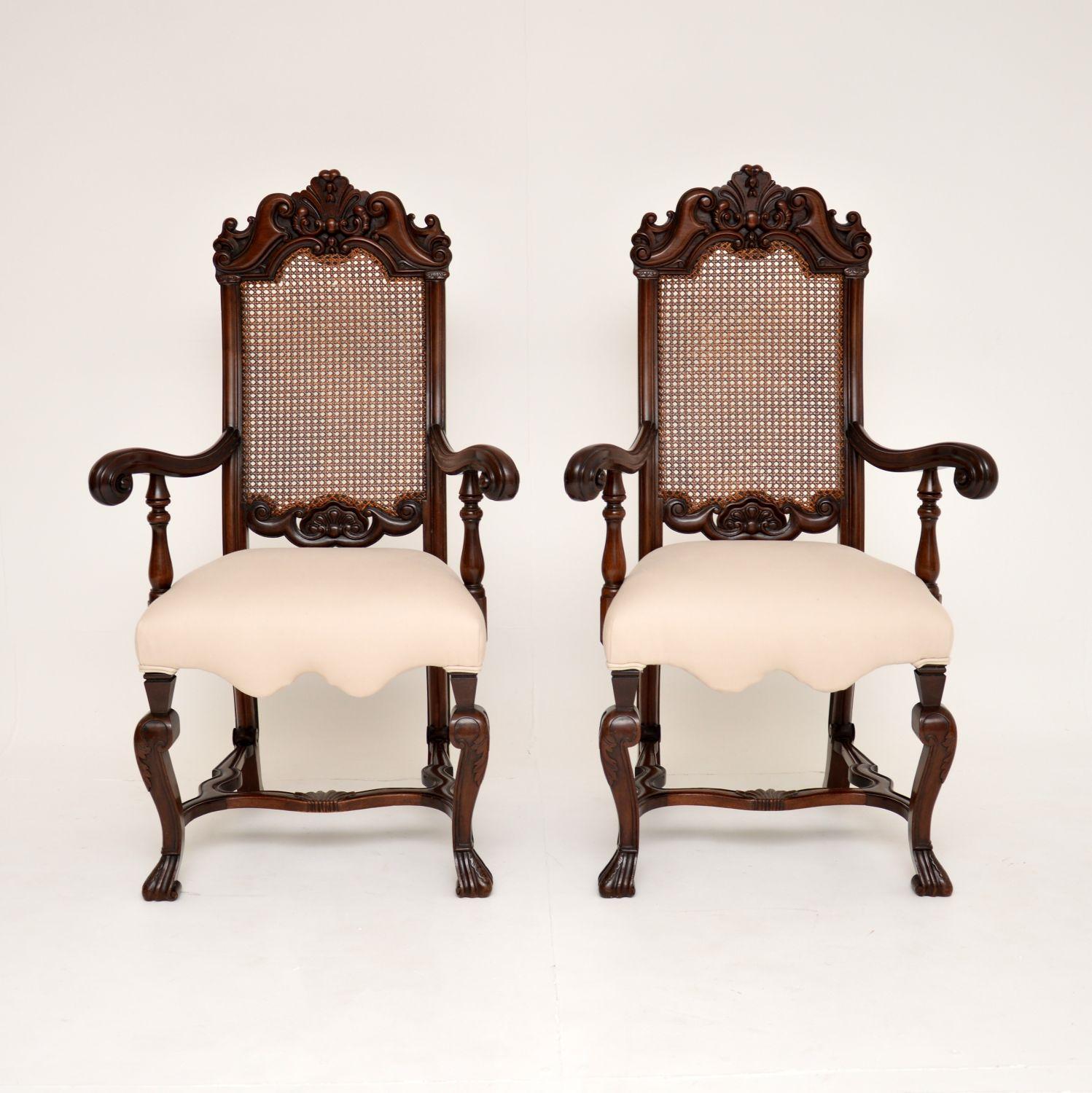Late Victorian Pair of Antique Victorian Carved Walnut Armchairs For Sale