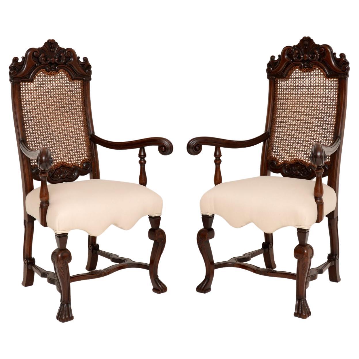 Pair of Antique Victorian Carved Walnut Armchairs For Sale