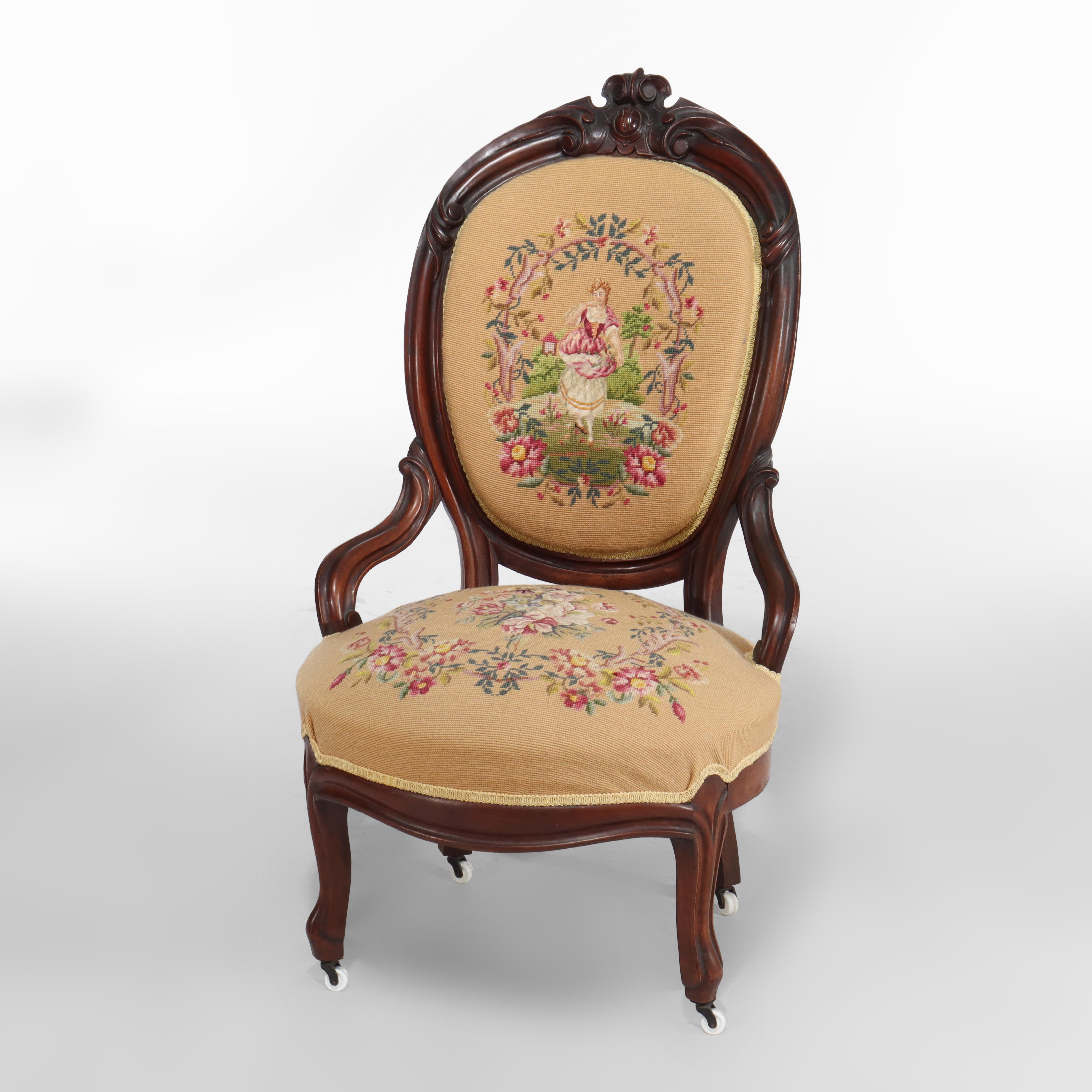 Paire d'anciennes chaises de salon victoriennes en noyer sculpté à l'aiguille c1890 en vente 5