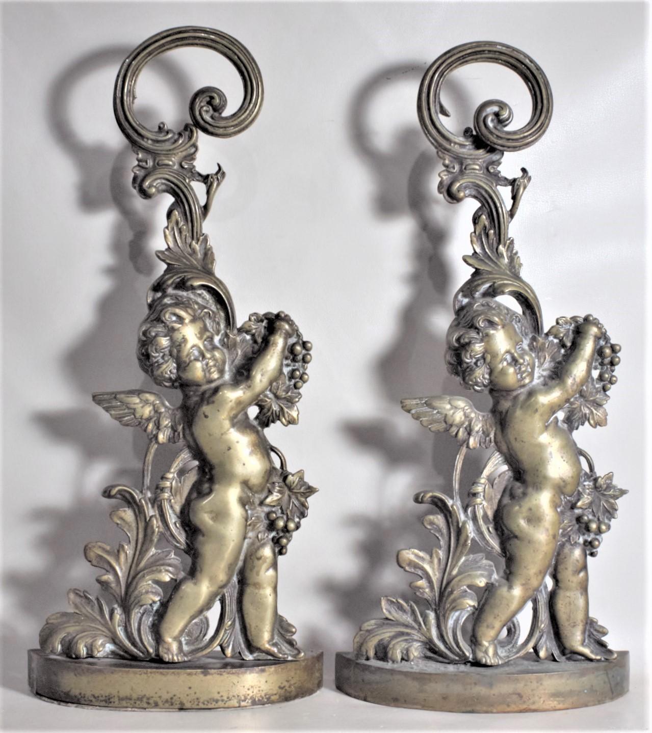 Pair of Antique Victorian Cast Brass Figural Cherub Door Stops or Sculptures For Sale 1
