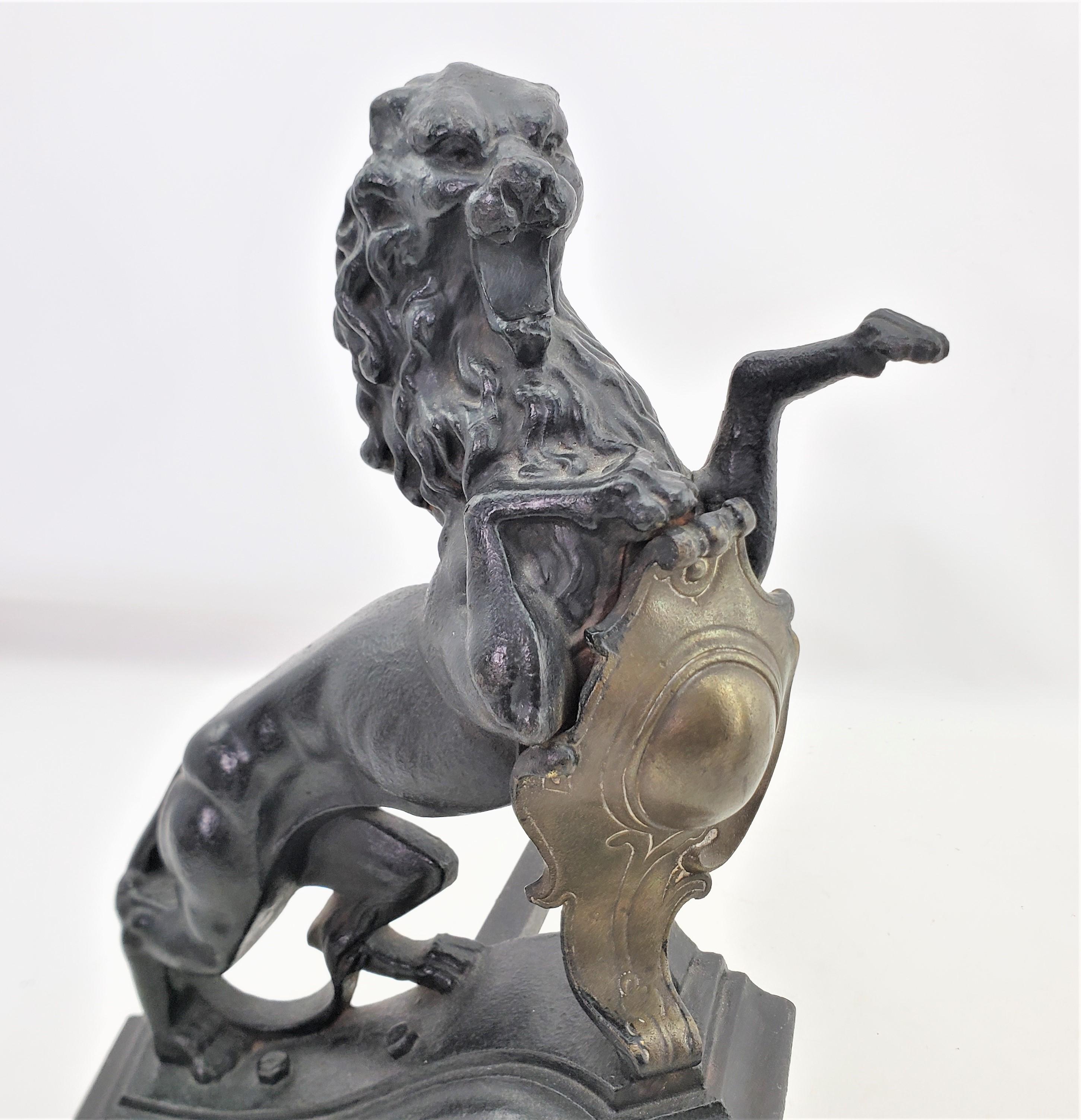 Pair of Antique Victorian Cast Iron & Brass Figural Roaring Lion Andirons For Sale 4