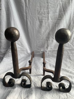 Pair of Antique Victorian Cast Iron Dog Andirons