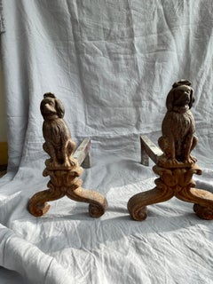 Pair of Antique Victorian Cast Iron Dog Andirons