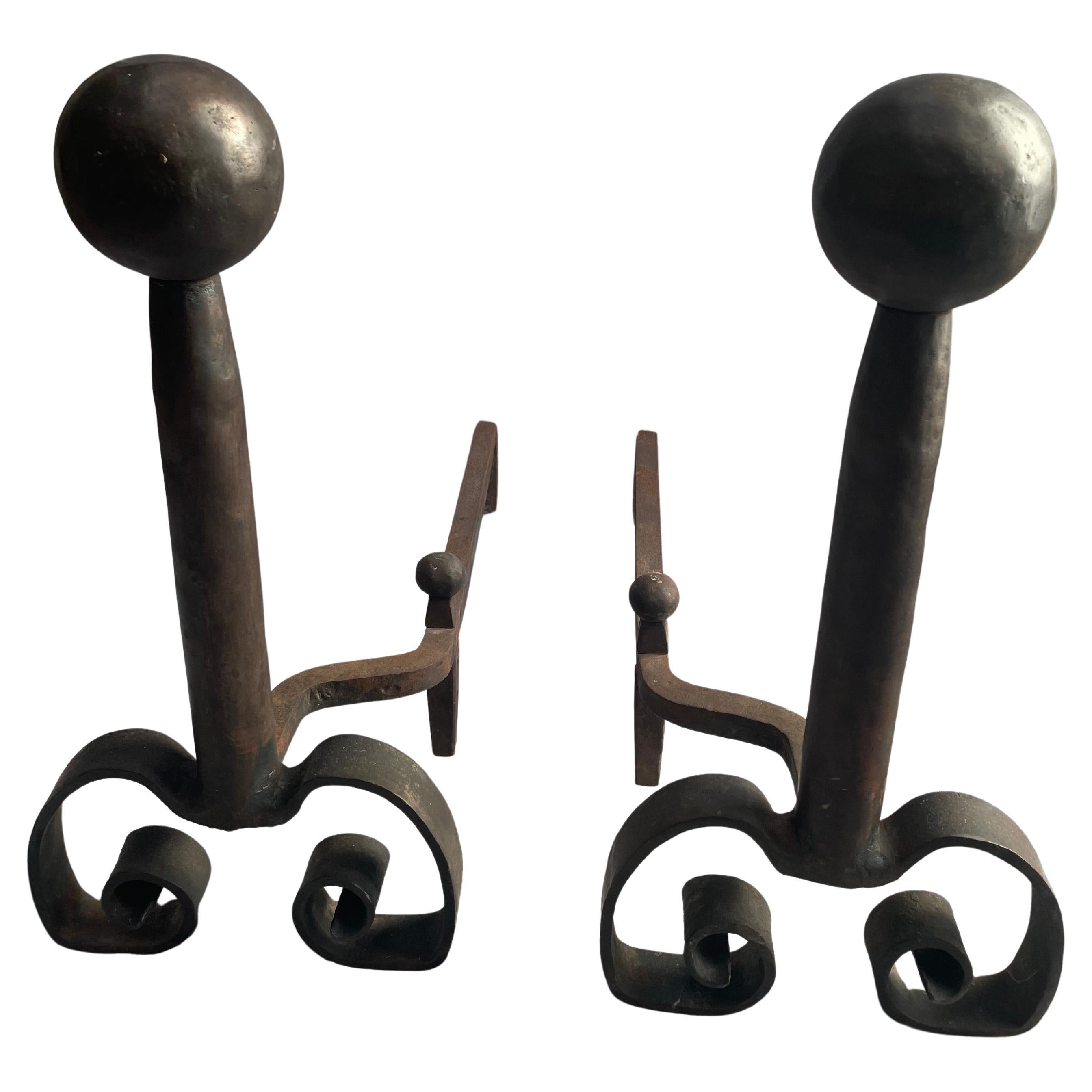 Pair of Antique Victorian Cast Iron Dog Andirons