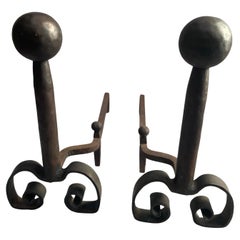 Pair of Antique Victorian Cast Iron Dog Andirons