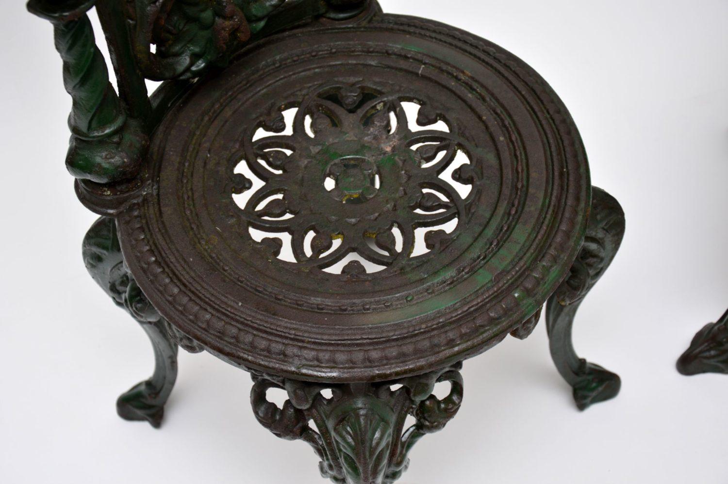 English Pair of Antique Victorian Cast Iron Garden Chairs