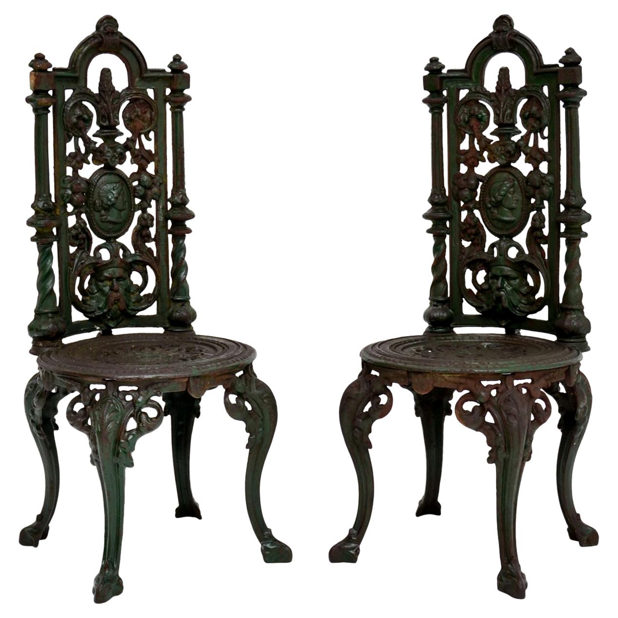 Pair of Antique Victorian Cast Iron Garden Chairs