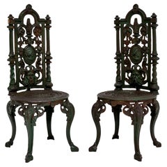 Pair of Antique Victorian Cast Iron Garden Chairs