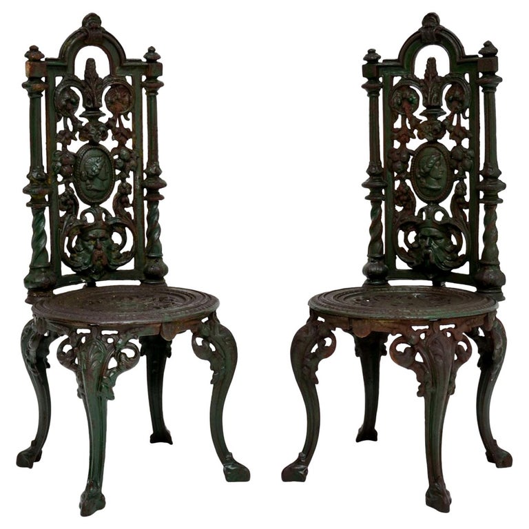 Pair Of Antique Victorian Cast Iron, Old Cast Iron Garden Chair