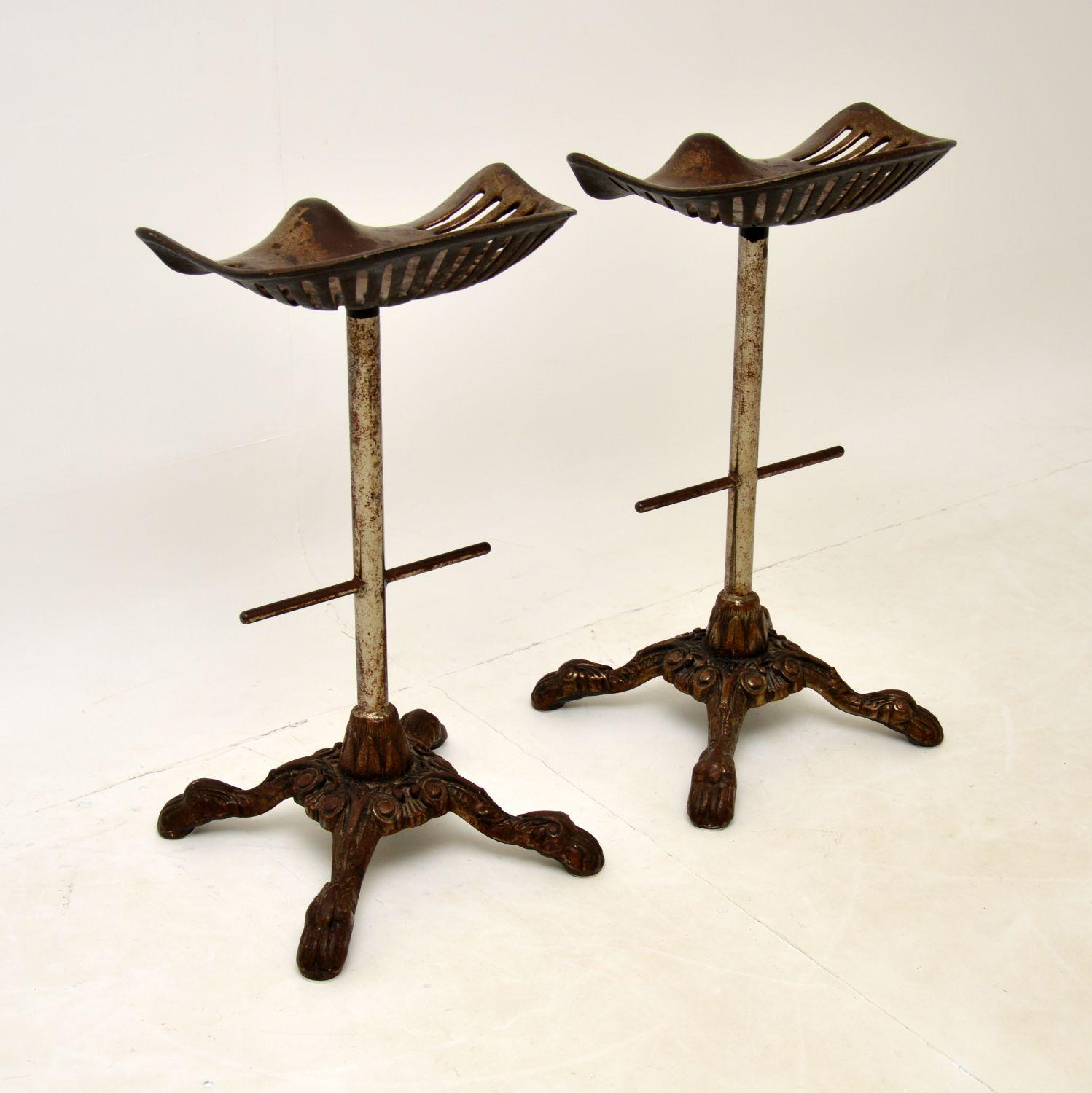 Pair of Antique Victorian Cast Iron Tractor Bar Stools 2
