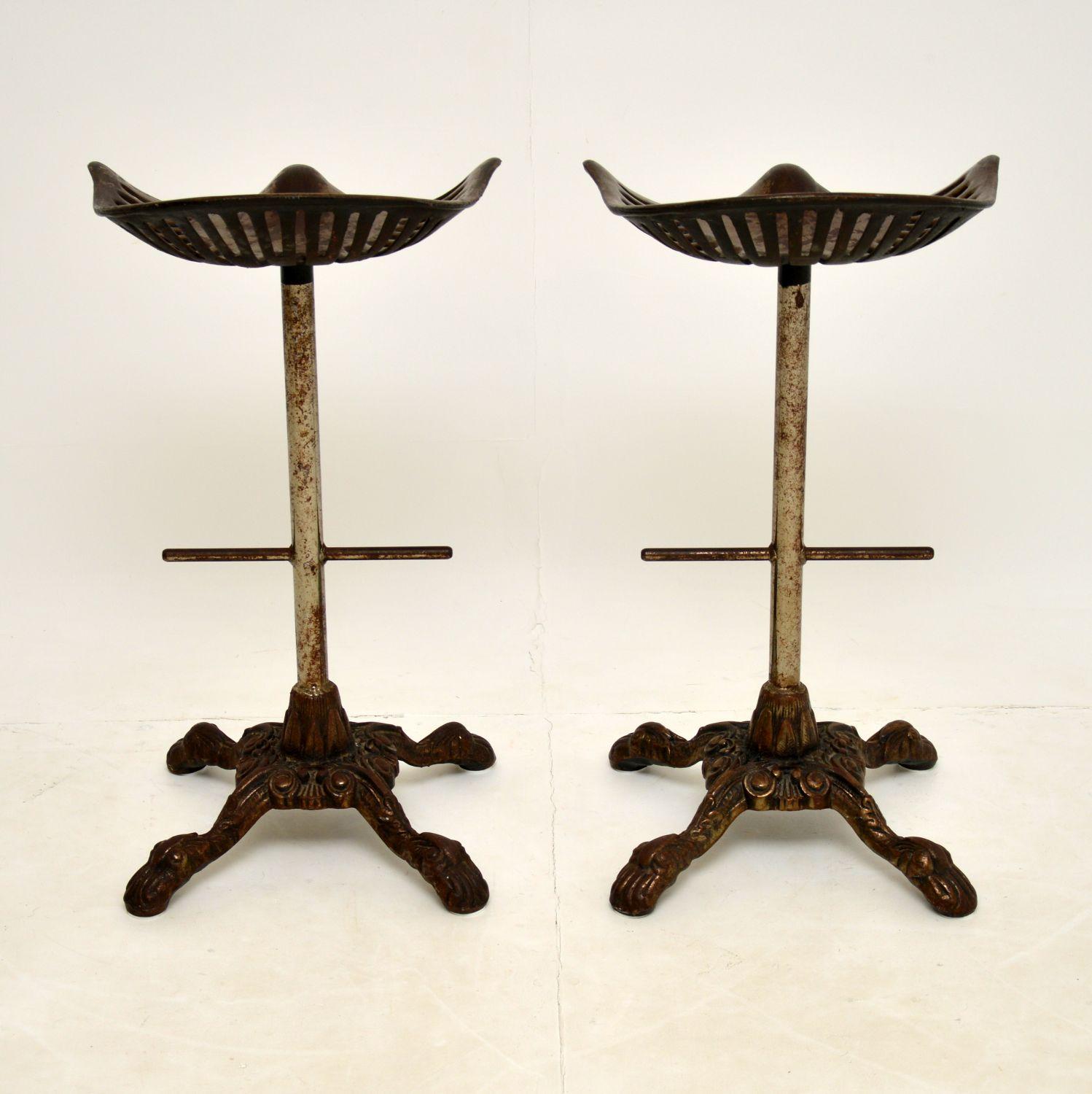 Pair of Antique Victorian Cast Iron Tractor Bar Stools 1