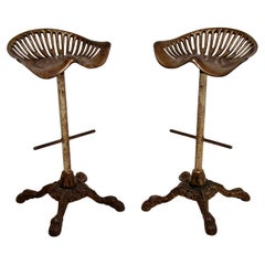 Pair of Antique Victorian Cast Iron Tractor Bar Stools