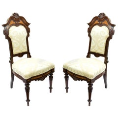 Pair of Antique Victorian Chairs with Bird's-Eye Maple and Walnut Frame