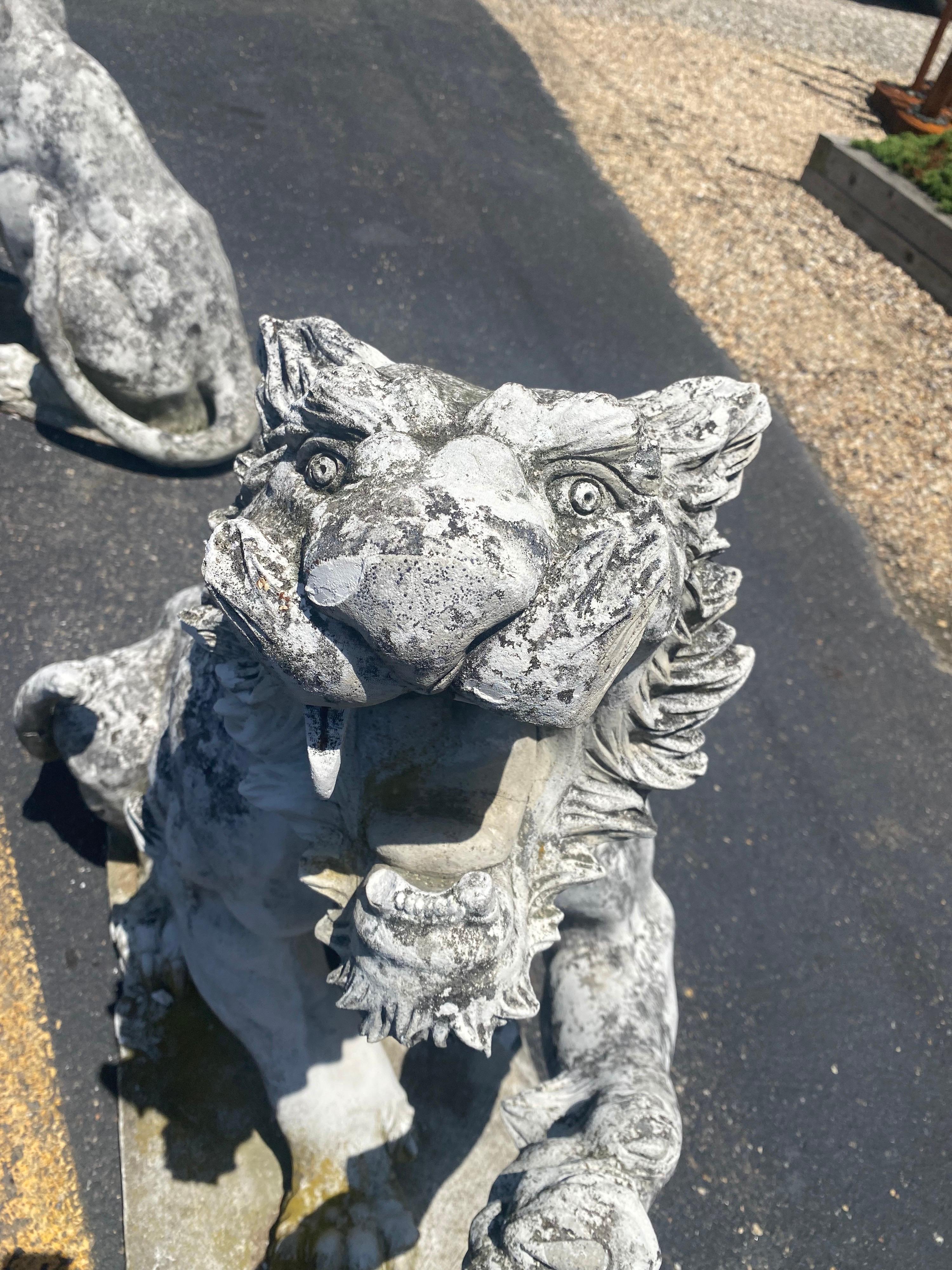 Pair of Antique Victorian Concrete Growling and Threatening Lions, circa 1890s 5