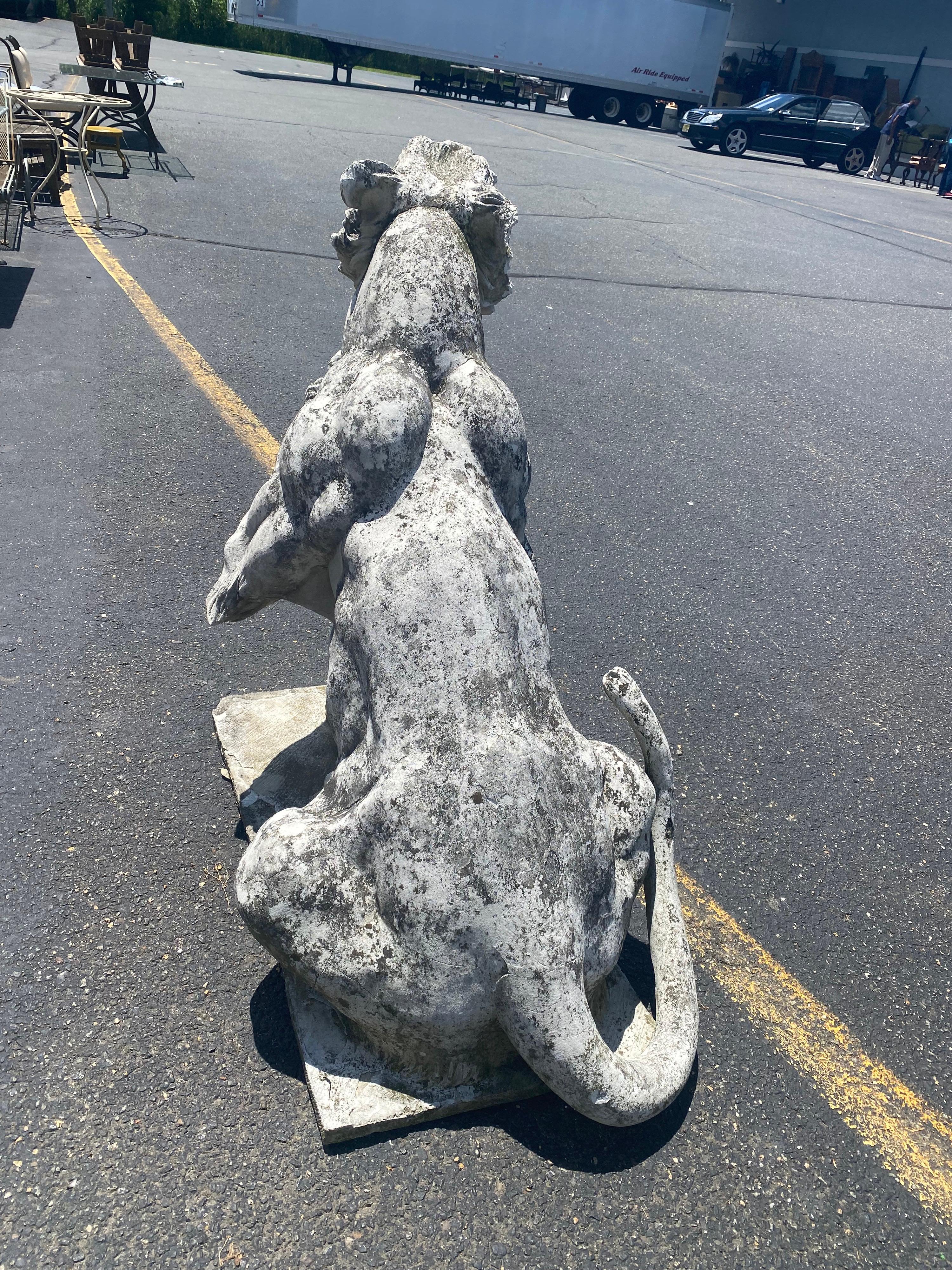 Pair of Antique Victorian Concrete Growling and Threatening Lions, circa 1890s 7