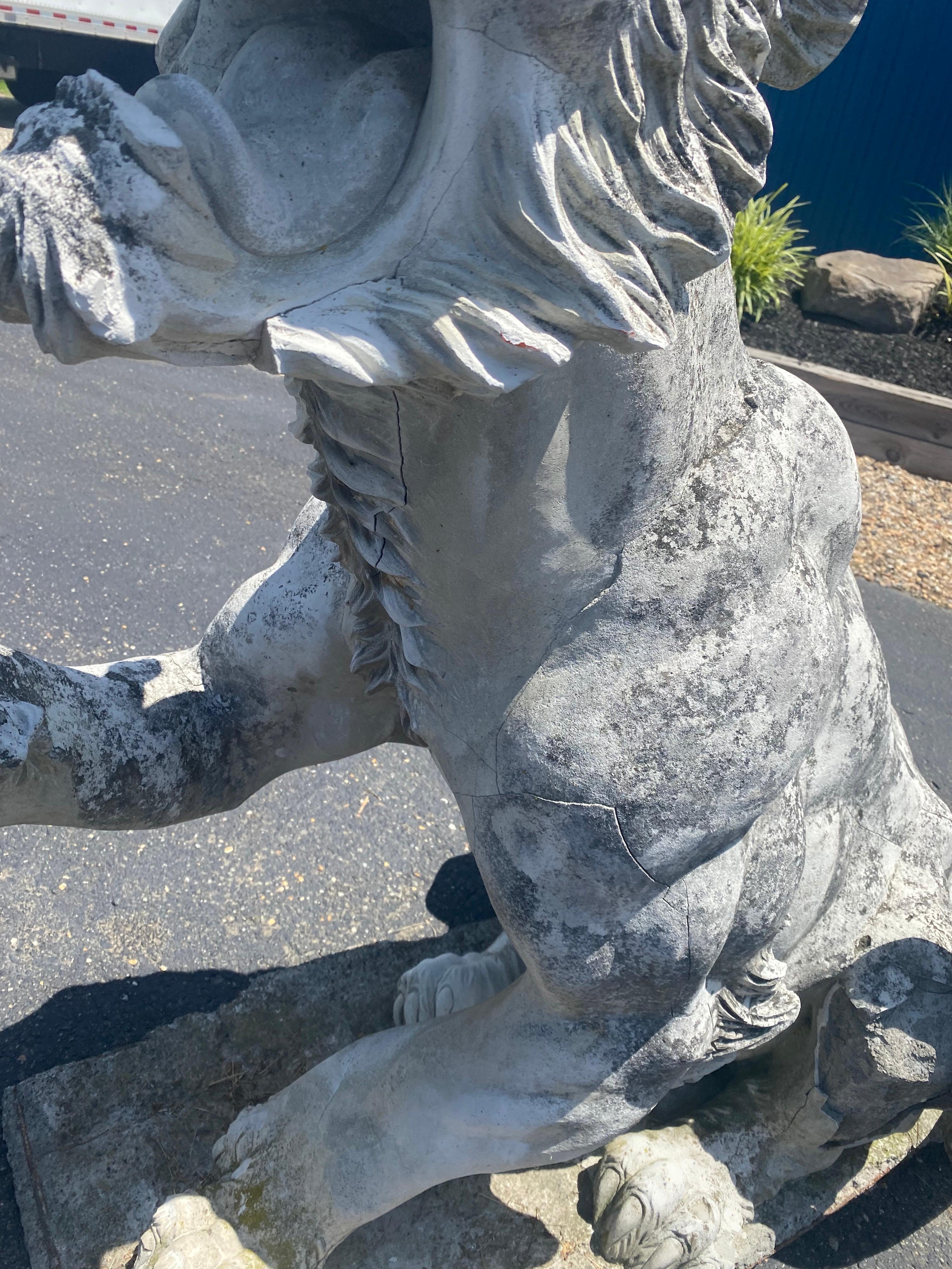 Pair of Antique Victorian Concrete Growling and Threatening Lions, circa 1890s 10