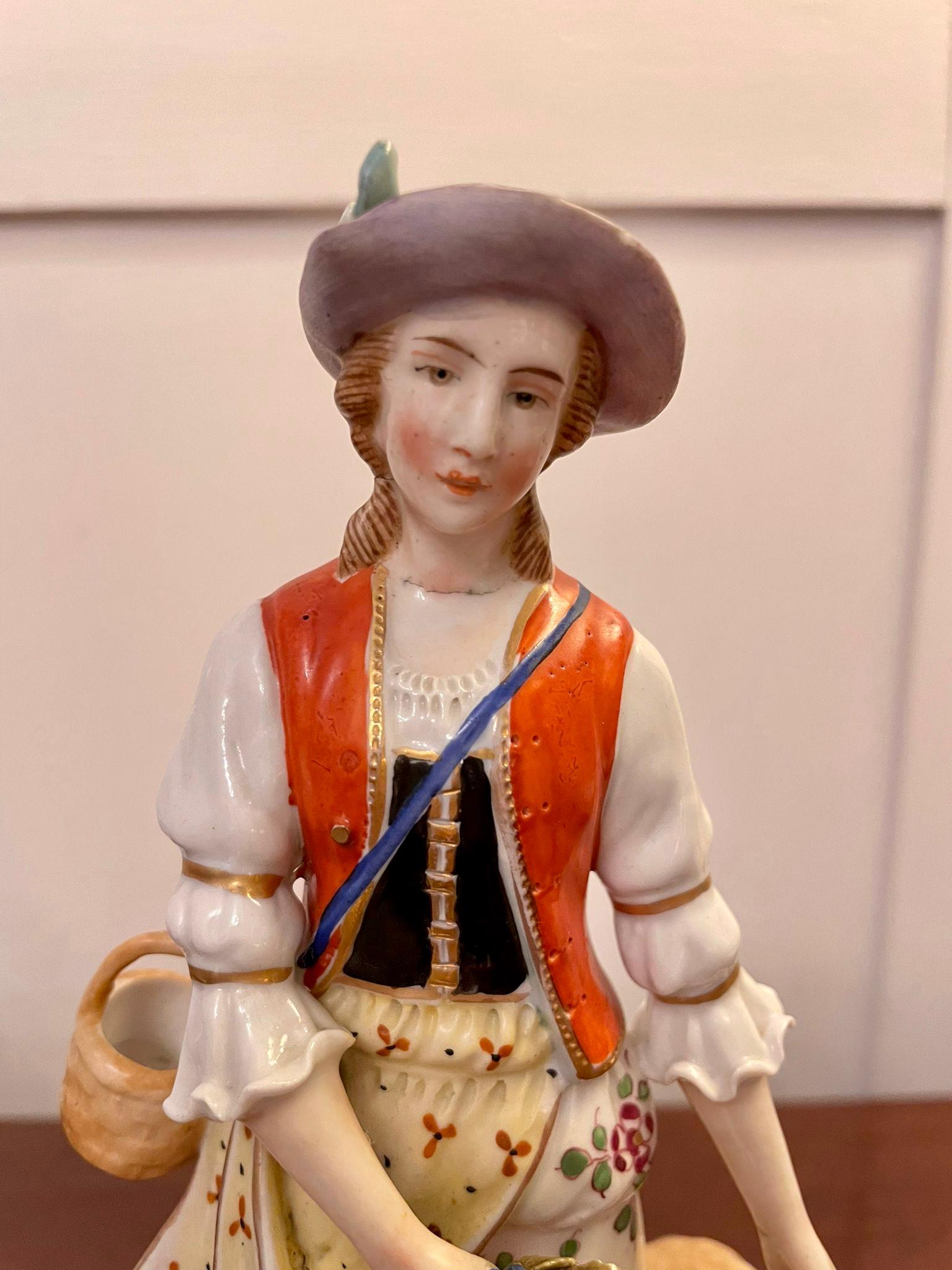 Pair of Antique Victorian Continental Porcelain Figures In Good Condition For Sale In Suffolk, GB