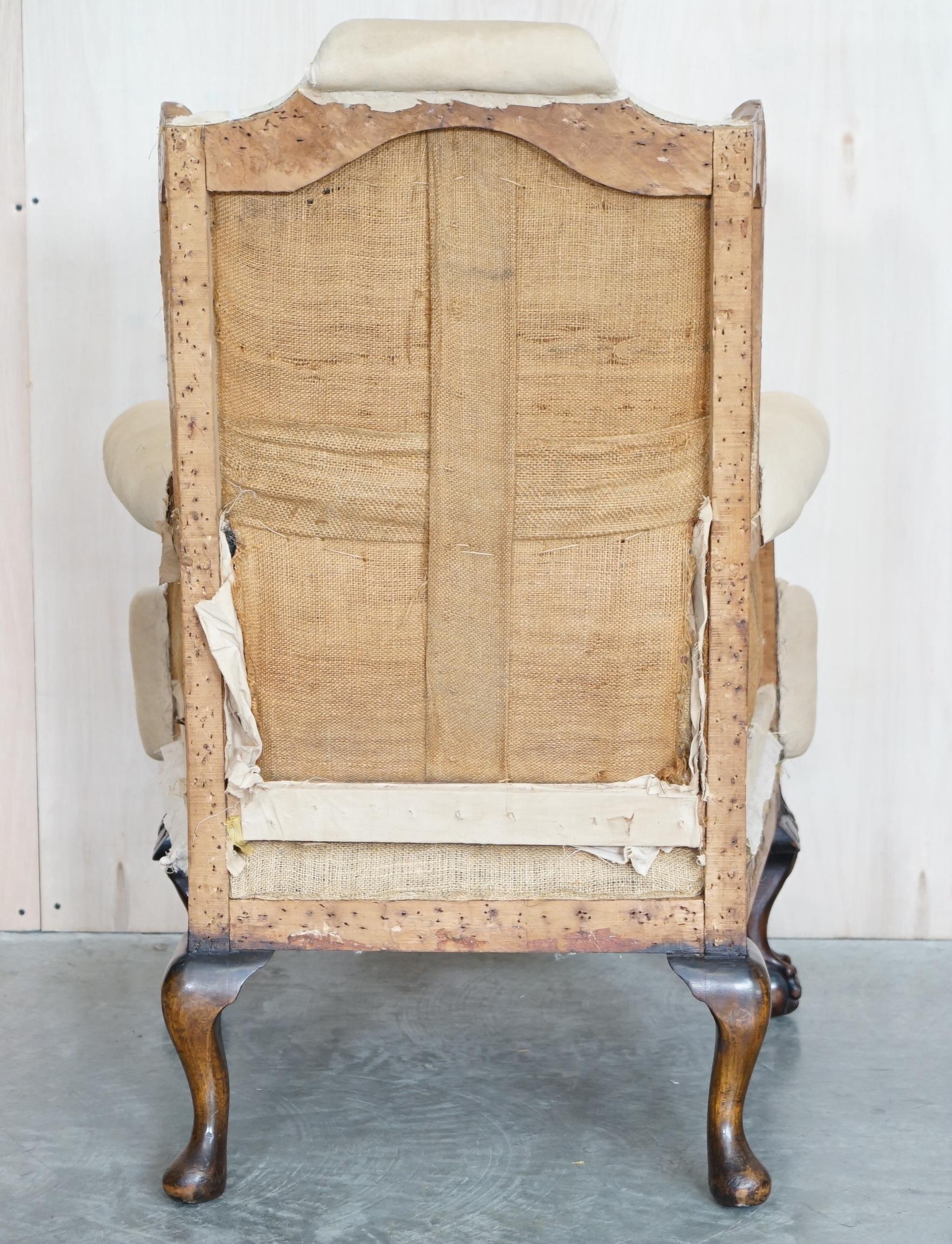 Pair of Antique Victorian Deconstructed Wingback Armchairs with Claw & Ball Feet For Sale 1