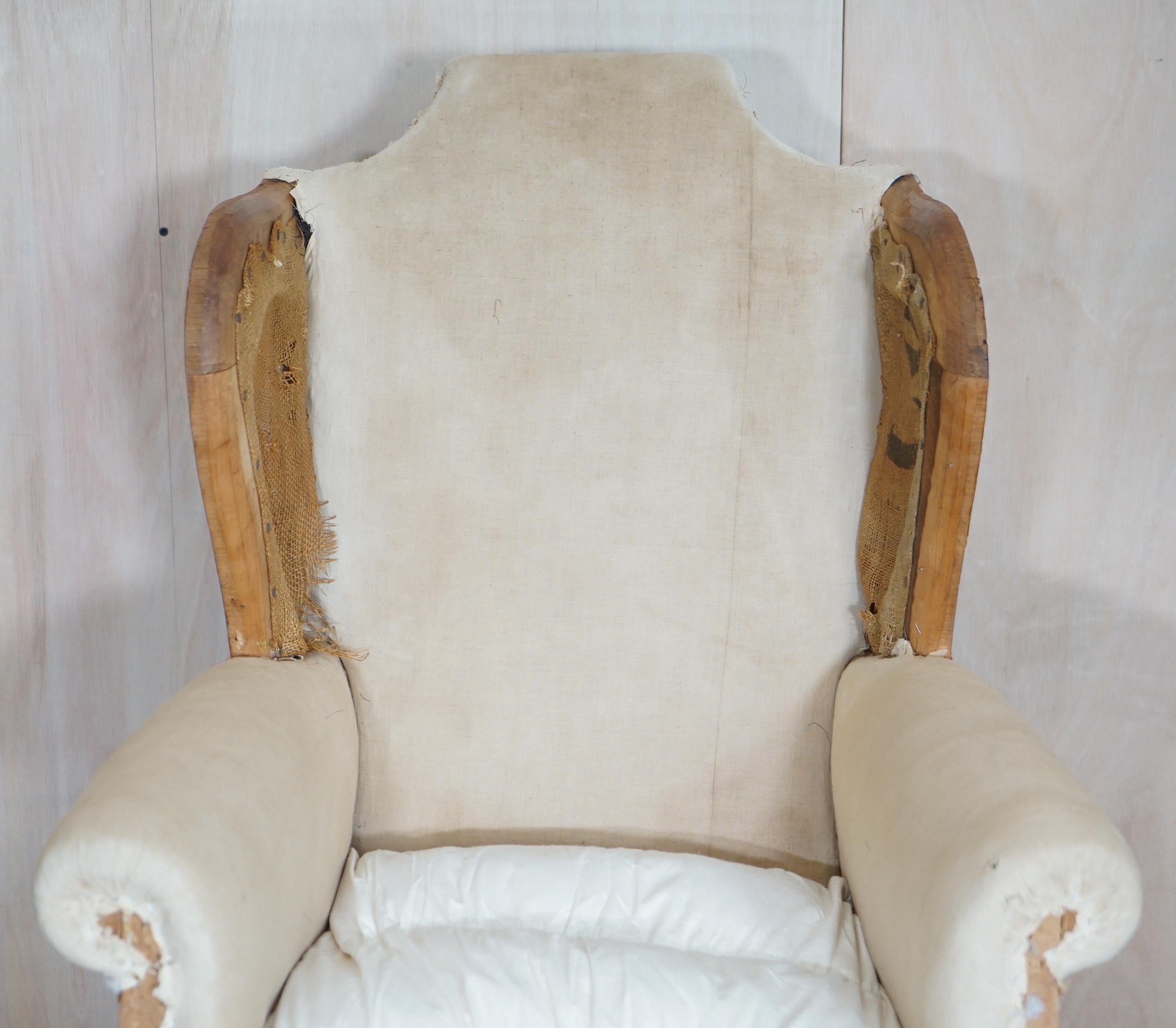 Pair of Antique Victorian Deconstructed Wingback Armchairs with Claw & Ball Feet For Sale 4