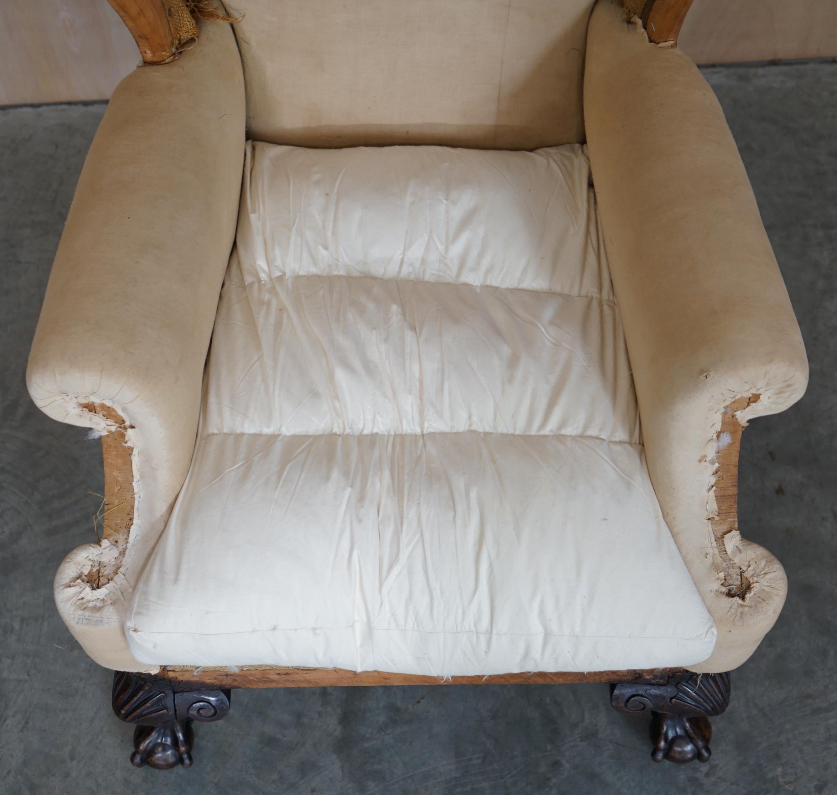 Pair of Antique Victorian Deconstructed Wingback Armchairs with Claw & Ball Feet For Sale 6