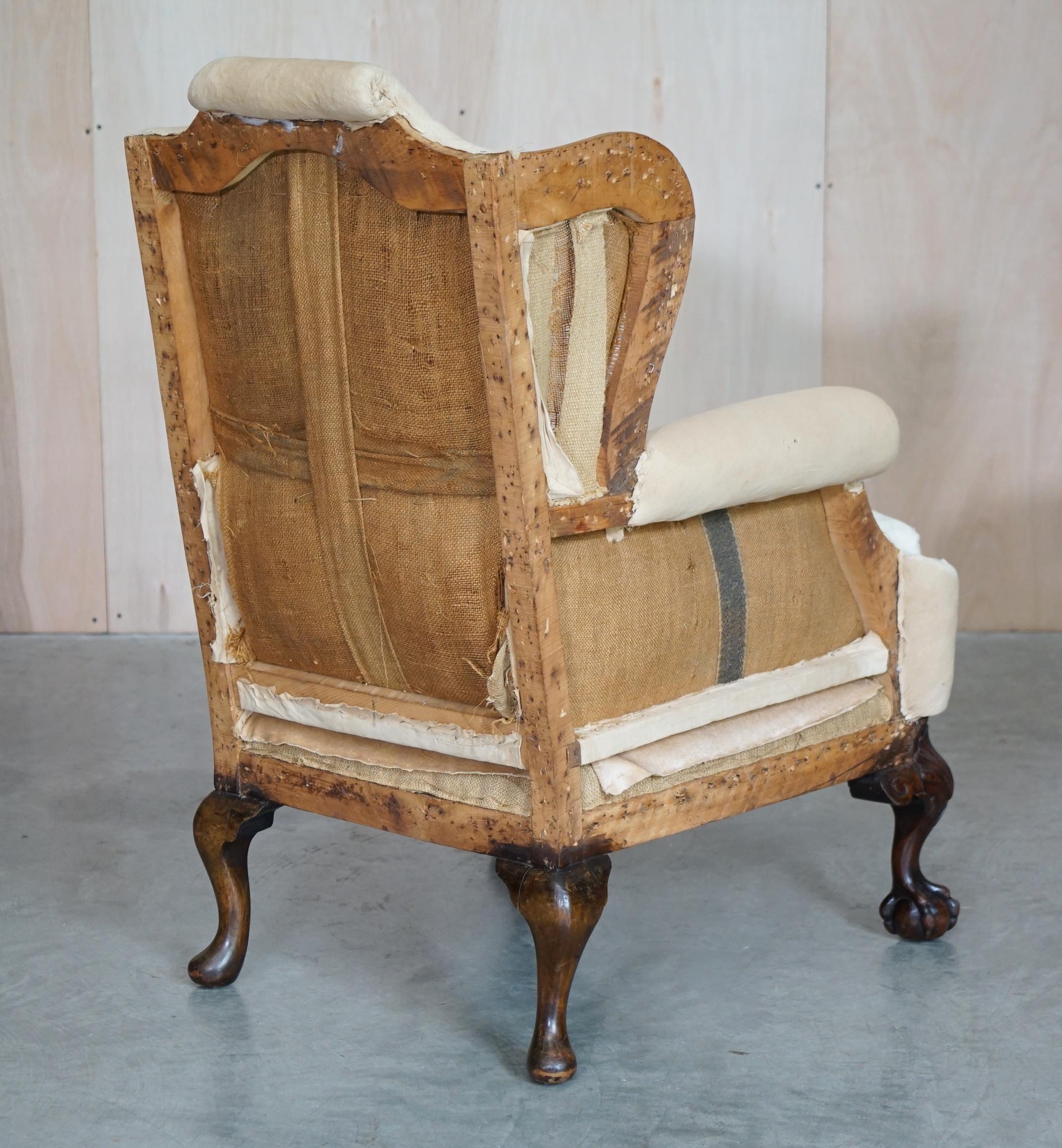 Pair of Antique Victorian Deconstructed Wingback Armchairs with Claw & Ball Feet For Sale 8
