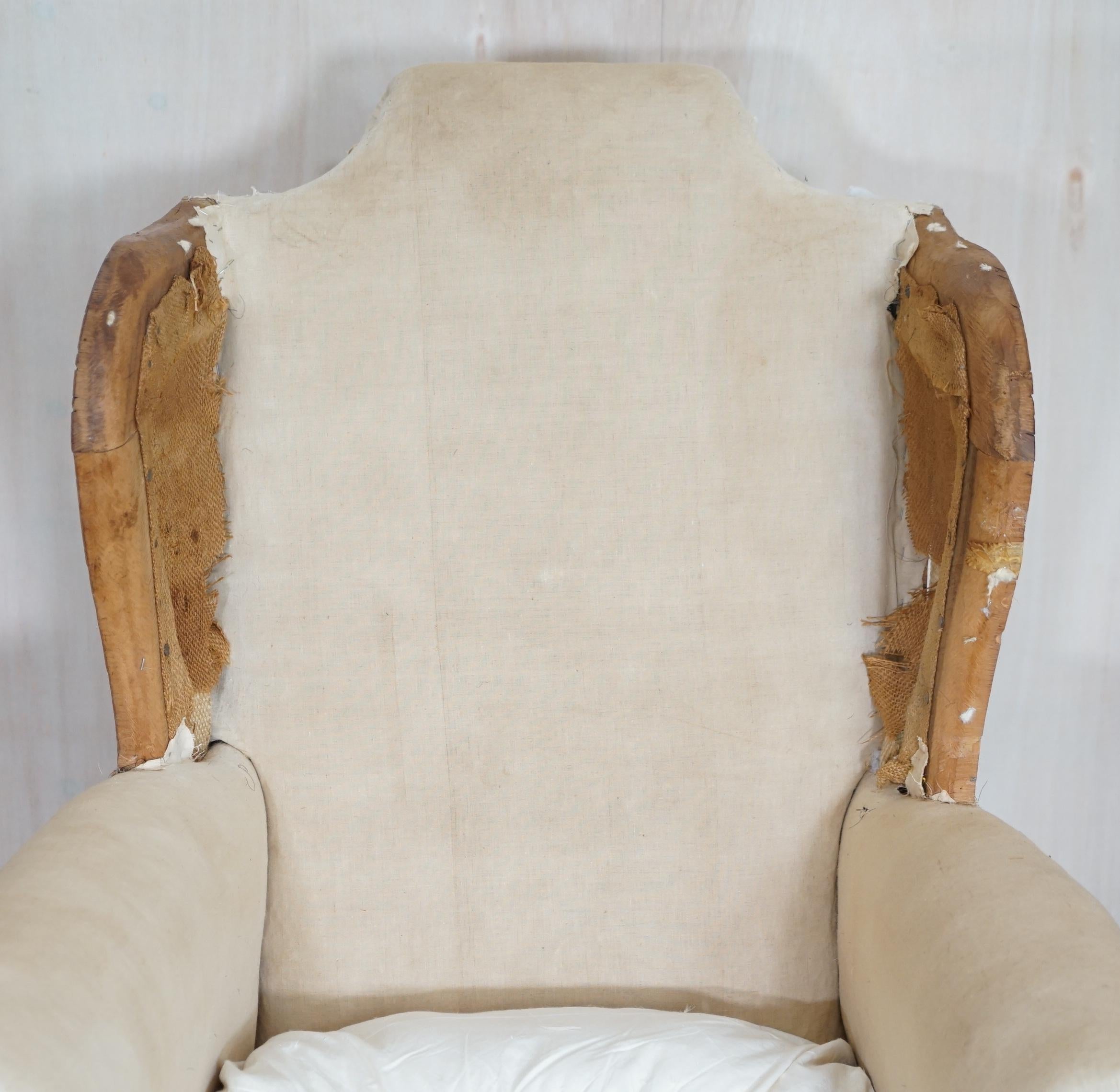 Hand-Crafted Pair of Antique Victorian Deconstructed Wingback Armchairs with Claw & Ball Feet For Sale