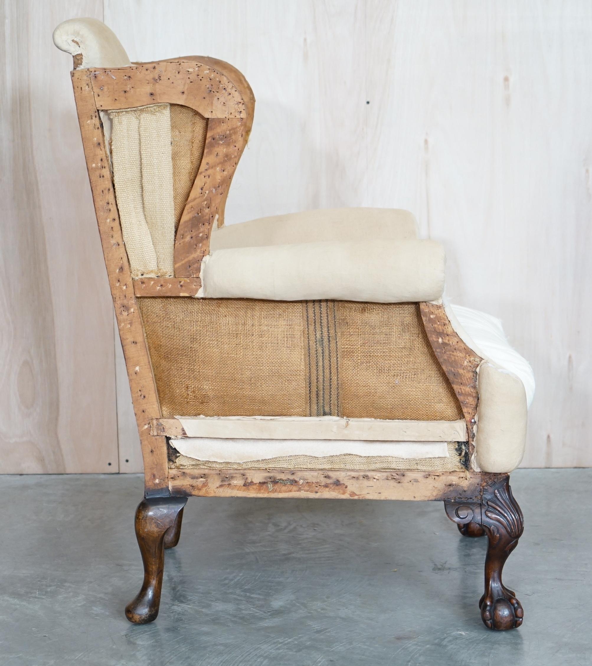 Mid-19th Century Pair of Antique Victorian Deconstructed Wingback Armchairs with Claw & Ball Feet For Sale