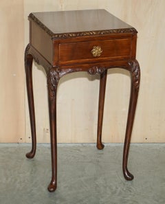 PAIR OF ANTIQUE VICTORIAN ELEGANT CABRIOLE LEGGED SINGLE DRAWER TALL SiDE TABLES