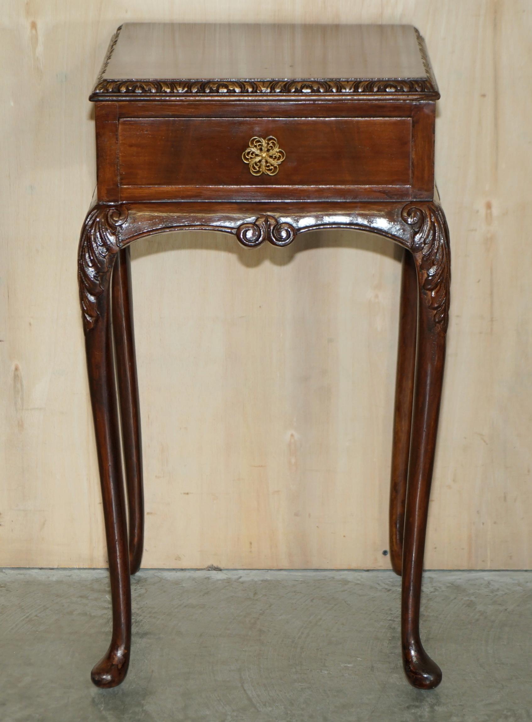 Victorian PAIR OF ANTIQUE VICTORIAN ELEGANT CABRIOLE LEGGED SINGLE DRAWER TALL SiDE TABLES For Sale