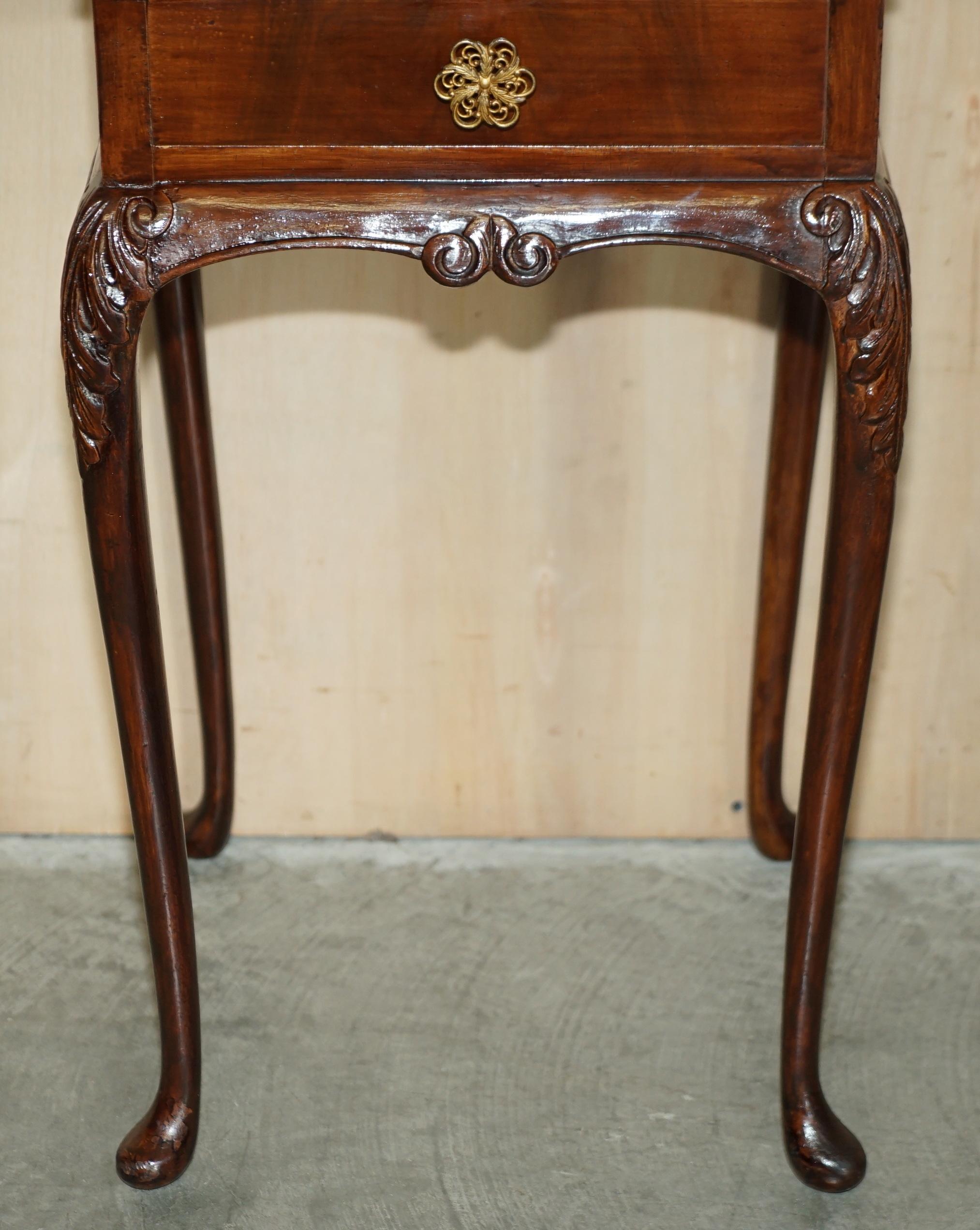 Hand-Crafted PAIR OF ANTIQUE VICTORIAN ELEGANT CABRIOLE LEGGED SINGLE DRAWER TALL SiDE TABLES For Sale