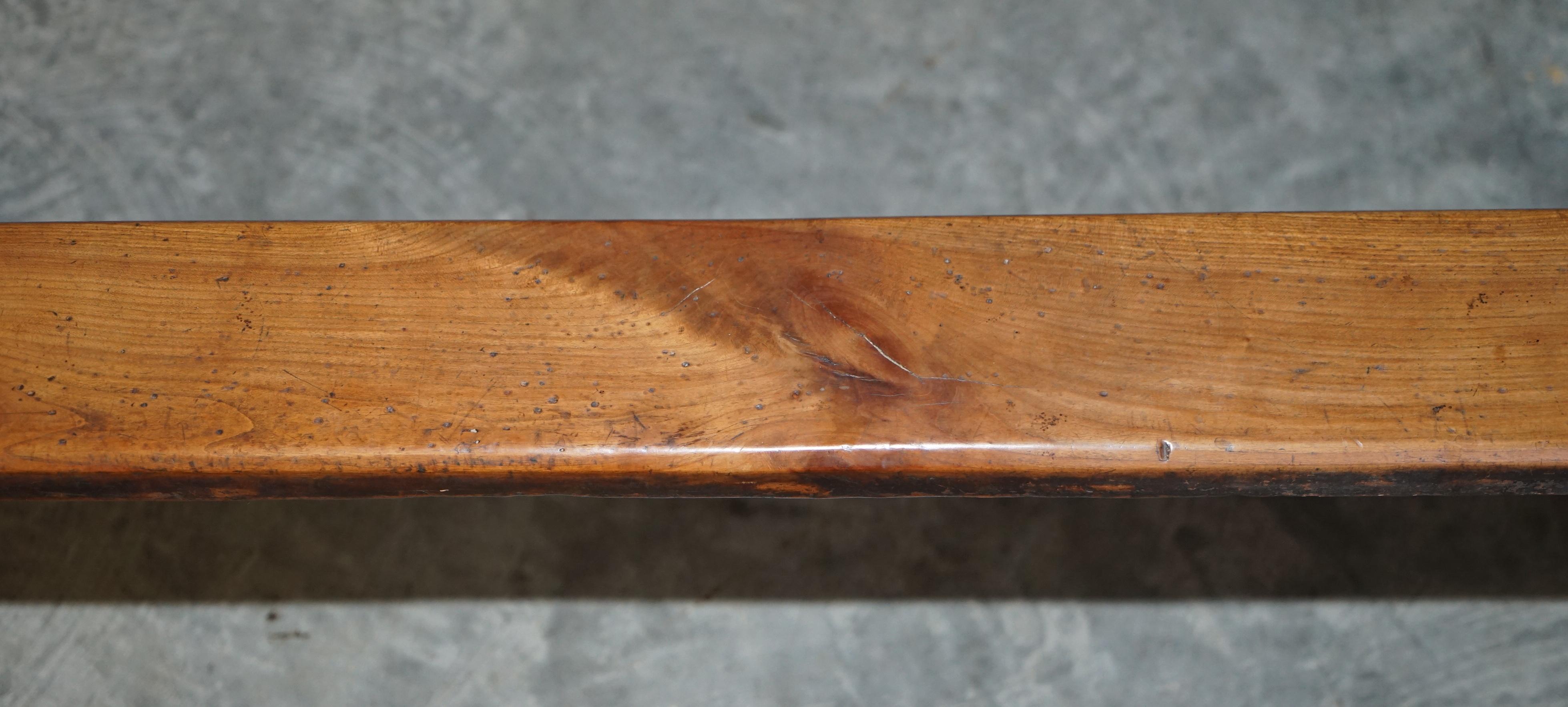 19th Century Pair of Antique Victorian Fruitwood Trestle Benches for Long Dining Tables For Sale