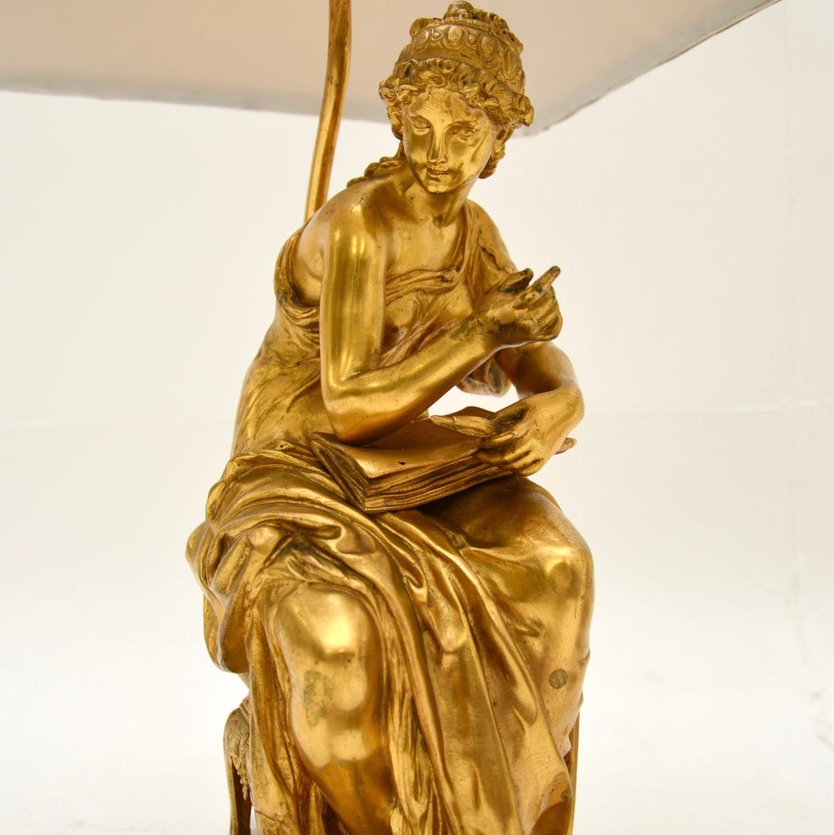 Fin du XIXe siècle Paire de lampes de table victoriennes anciennes en bronze doré en vente