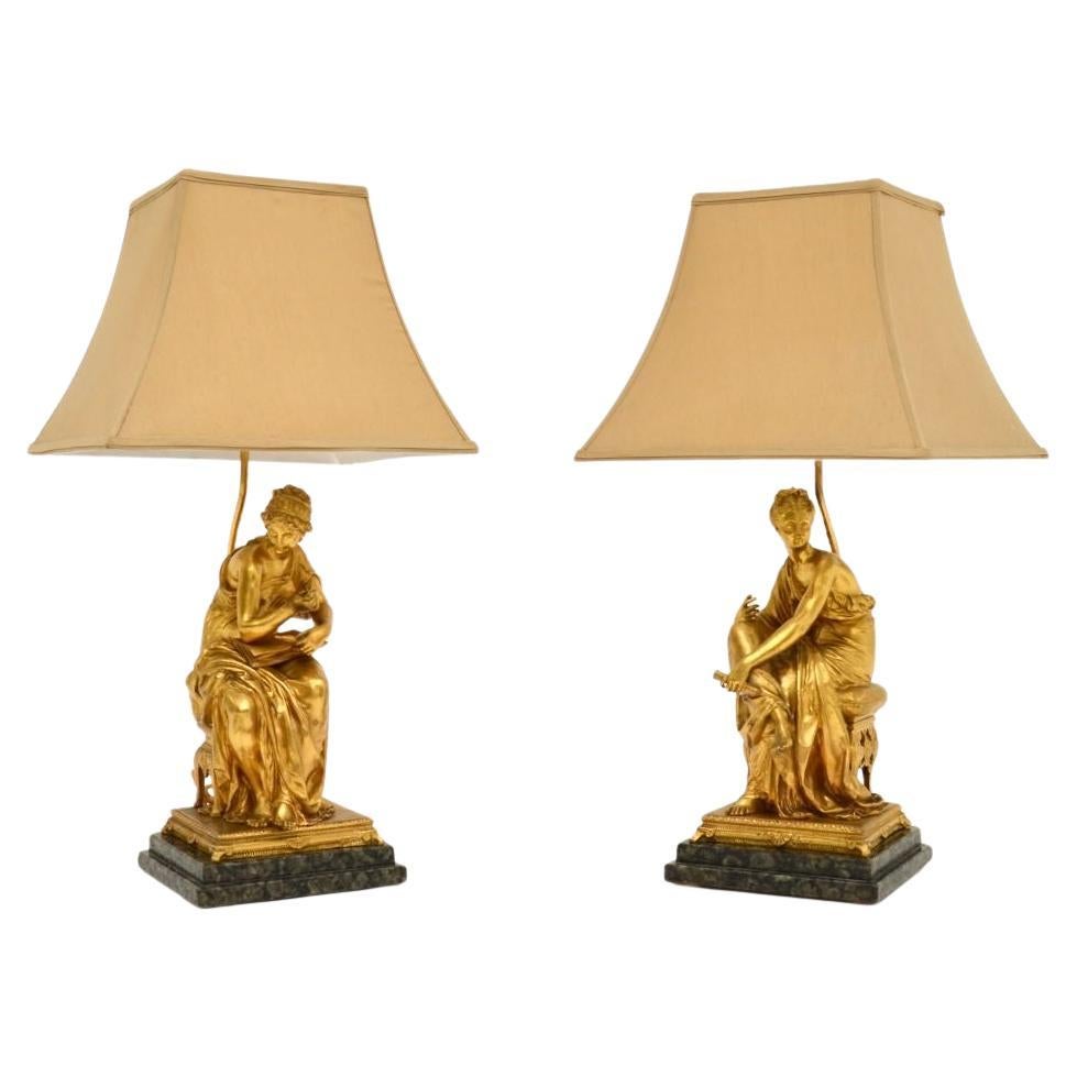 Pair of Antique Victorian Gilt Bronze Table Lamps