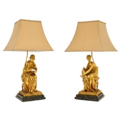 Pair of Antique Victorian Gilt Bronze Table Lamps