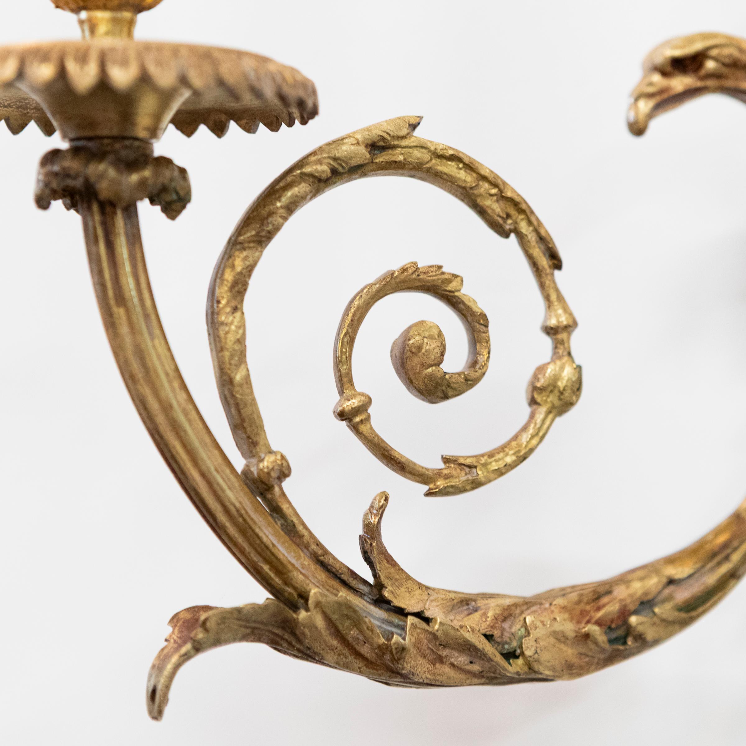 Laiton Paire d'appliques murales en bronze doré d'époque victorienne  Lampes murales du 19e siècle en vente