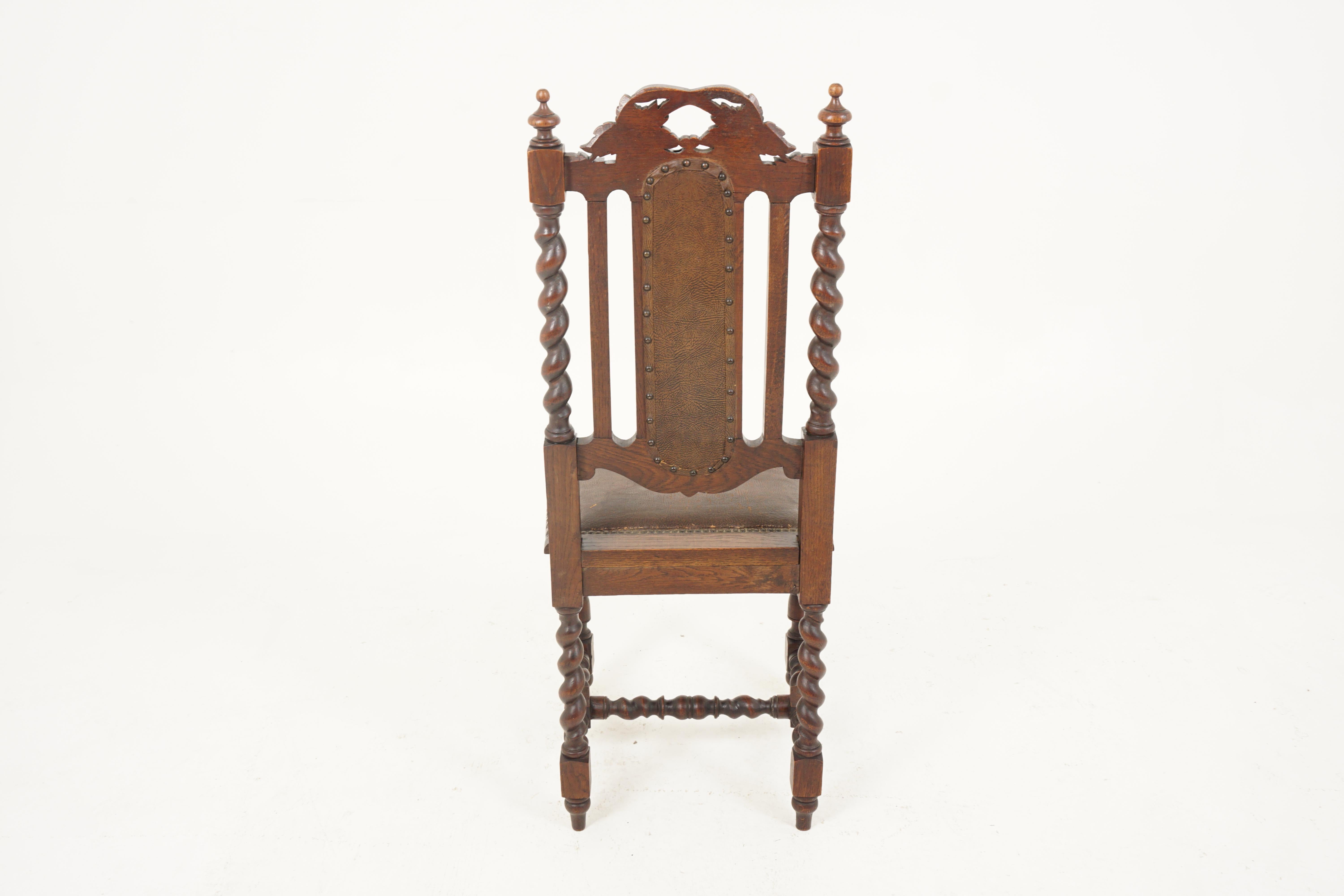 Pair of Antique Victorian Hall Chairs, Oak Barley Twist, Scotland 1880, B2632 3