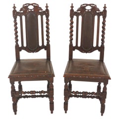 Pair of Antique Victorian Hall Chairs, Oak Barley Twist, Scotland 1880, B2632