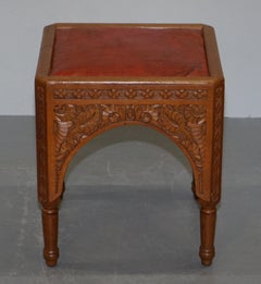 Pair of Antique Victorian Hand Carved 19th Century Asethetic Movement Stools