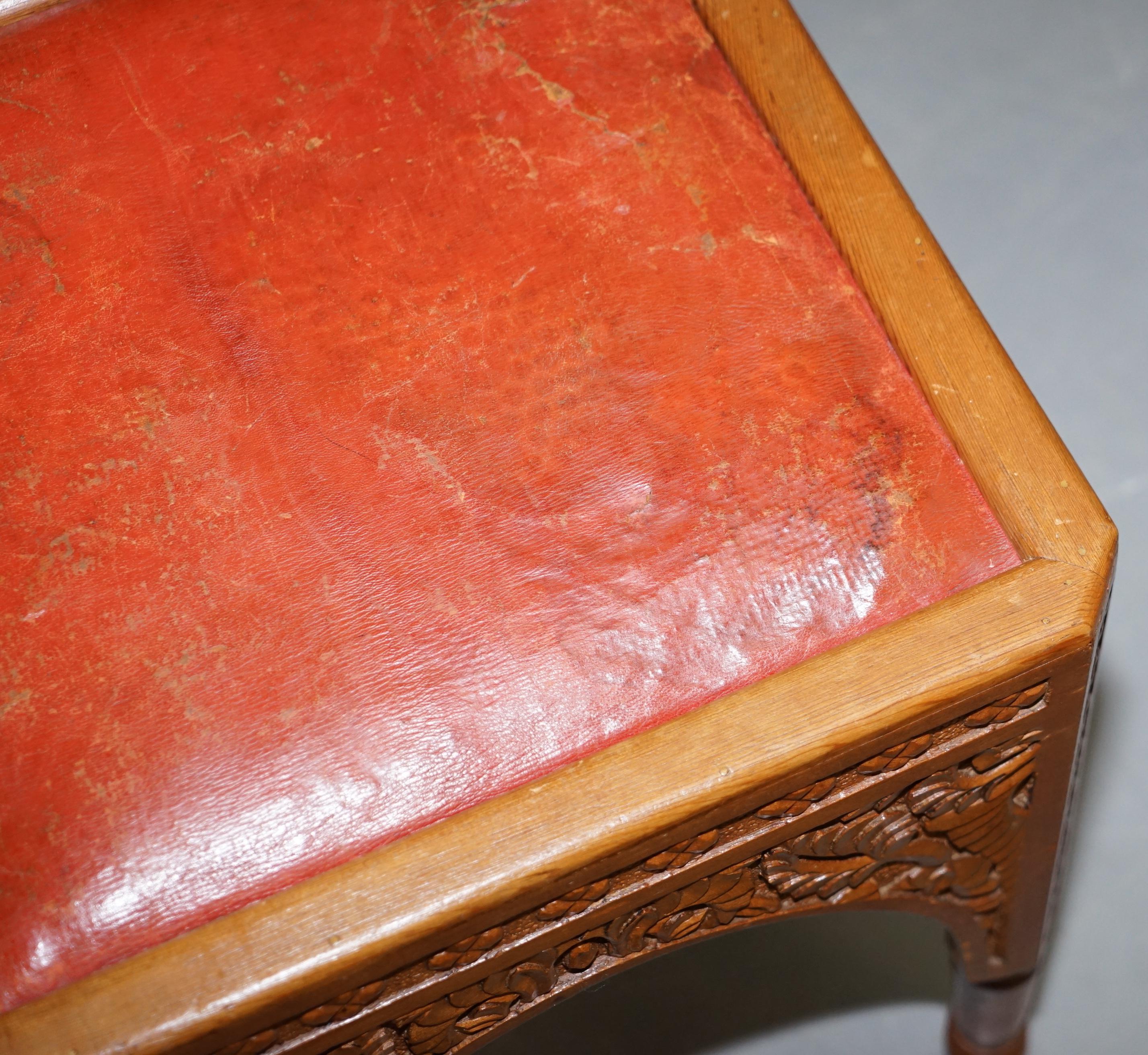 Pair of Antique Victorian Hand Carved 19th Century Asethetic Movement Stools For Sale 1