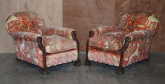 Pair of Antique Victorian Hand Carved Owl Head Country House Armchairs Must See