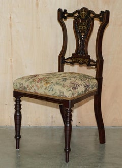 PAiR OF ANTIQUE VICTORIAN HARDWOOD SALON CHAIRS WITH STUNNING INLAID BACK PANELS