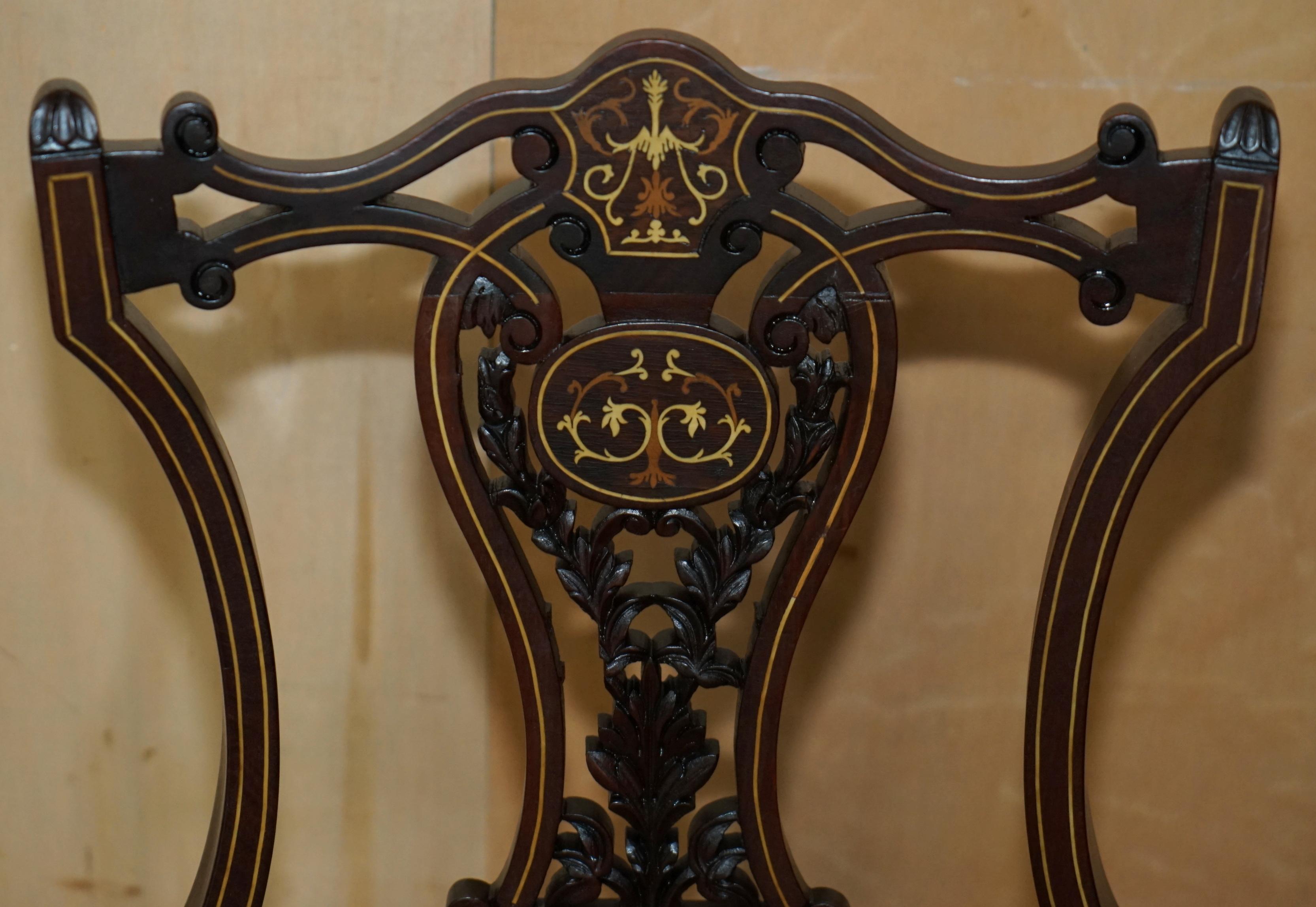 Hand-Crafted PAiR OF ANTIQUE VICTORIAN HARDWOOD SALON CHAIRS WITH STUNNING INLAID BACK PANELS For Sale