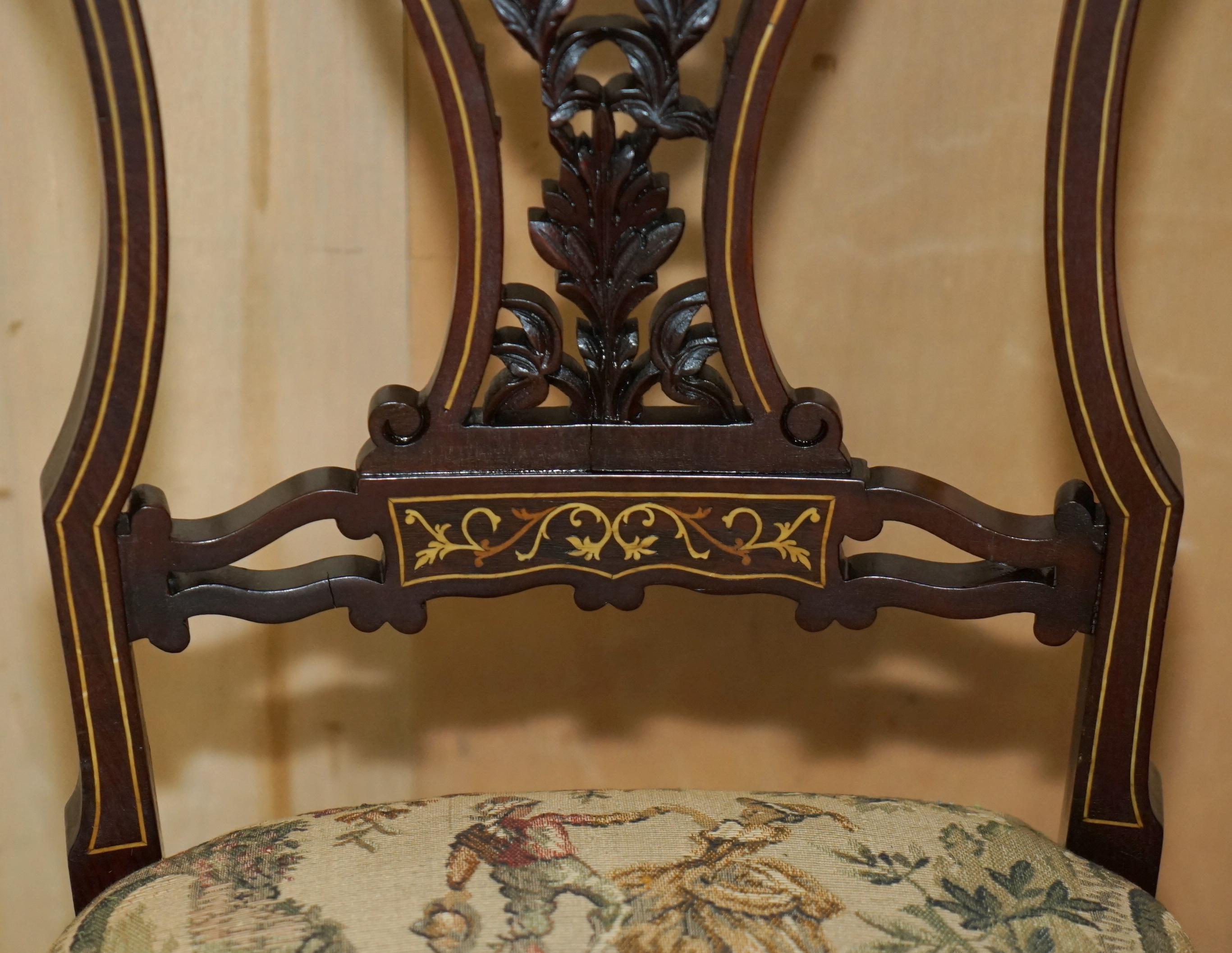 Hardwood PAiR OF ANTIQUE VICTORIAN HARDWOOD SALON CHAIRS WITH STUNNING INLAID BACK PANELS For Sale
