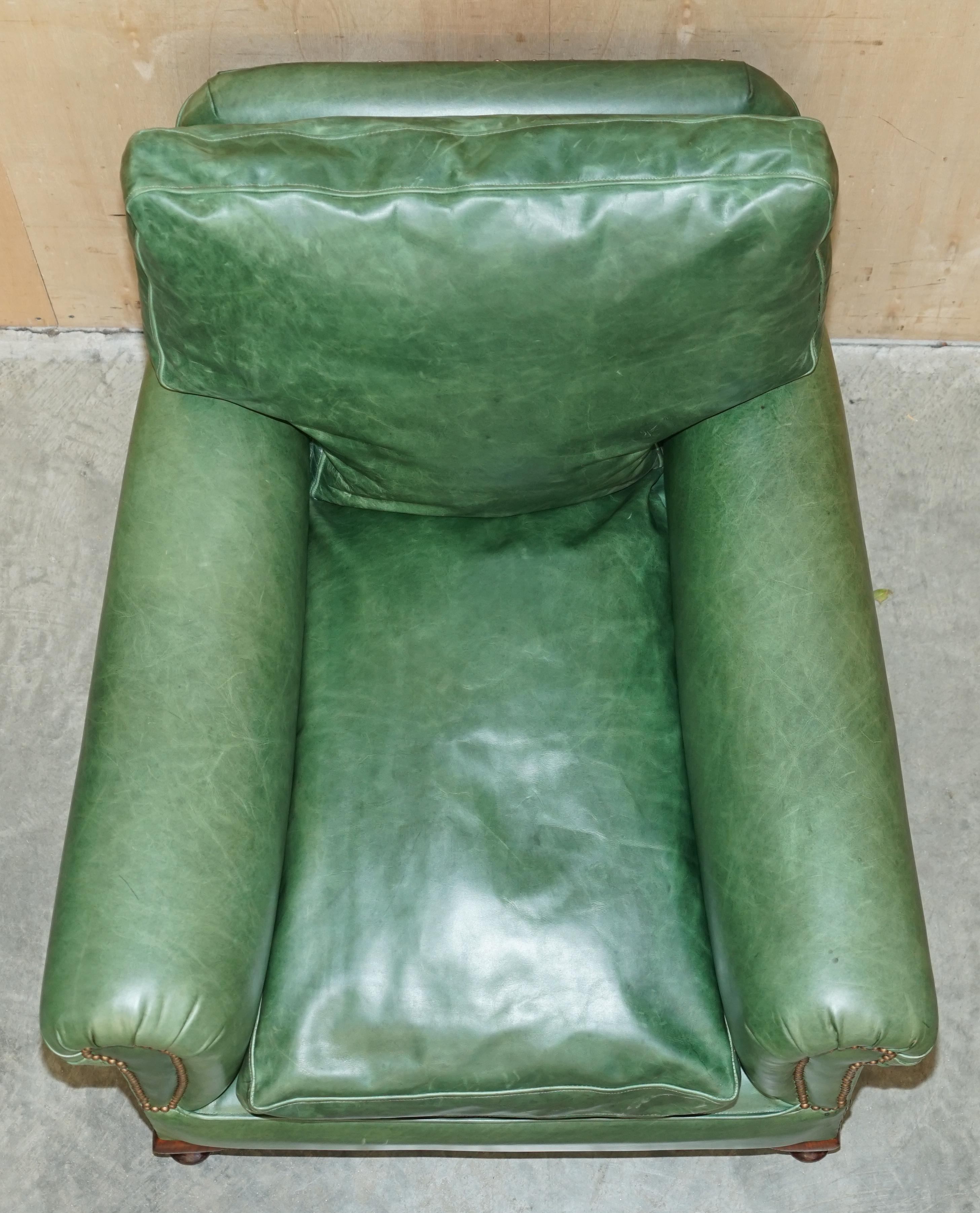 Pair of Antique Victorian Heritage Green Leather Upholstered Club Armchairs 6