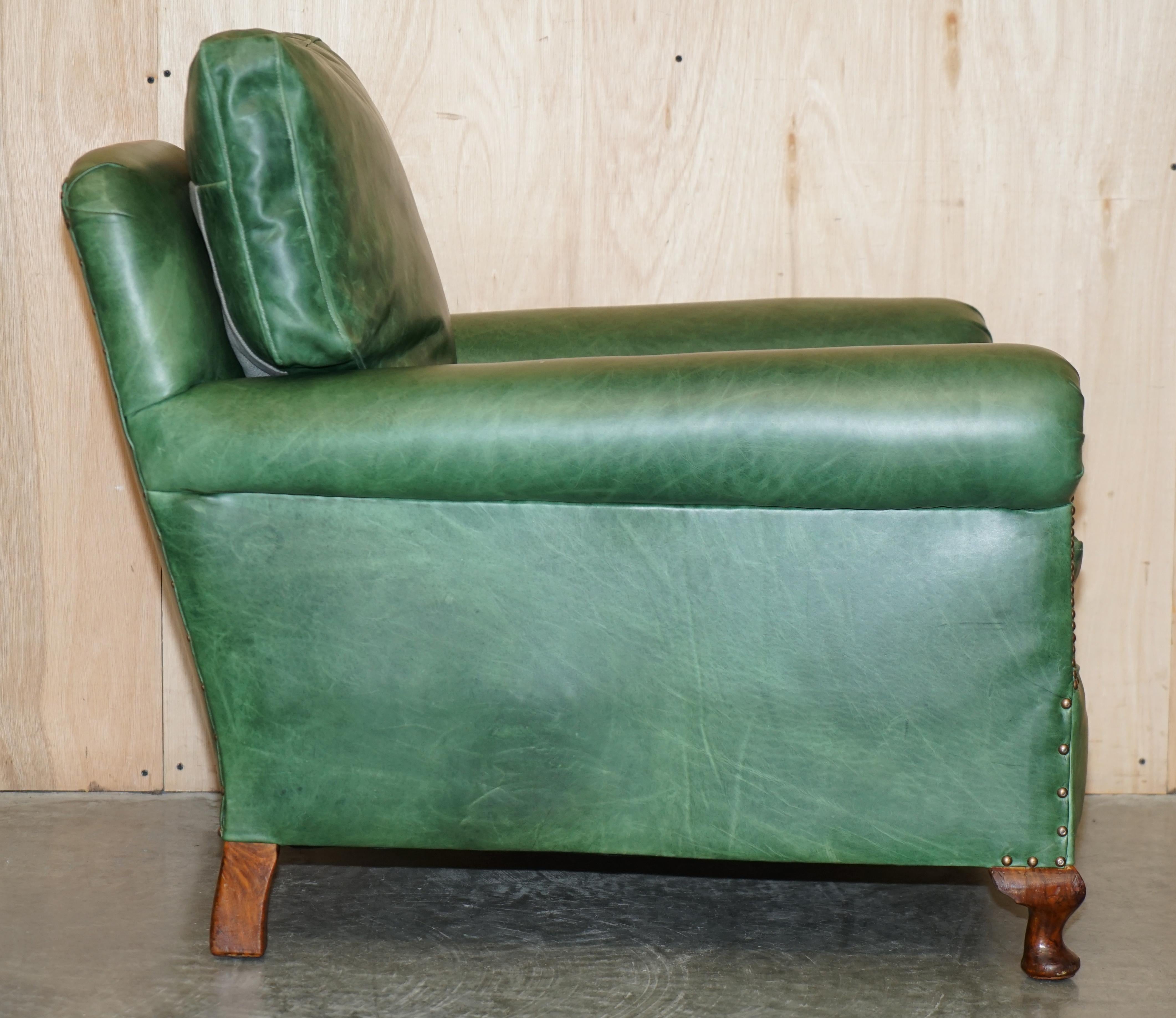 Pair of Antique Victorian Heritage Green Leather Upholstered Club Armchairs 8