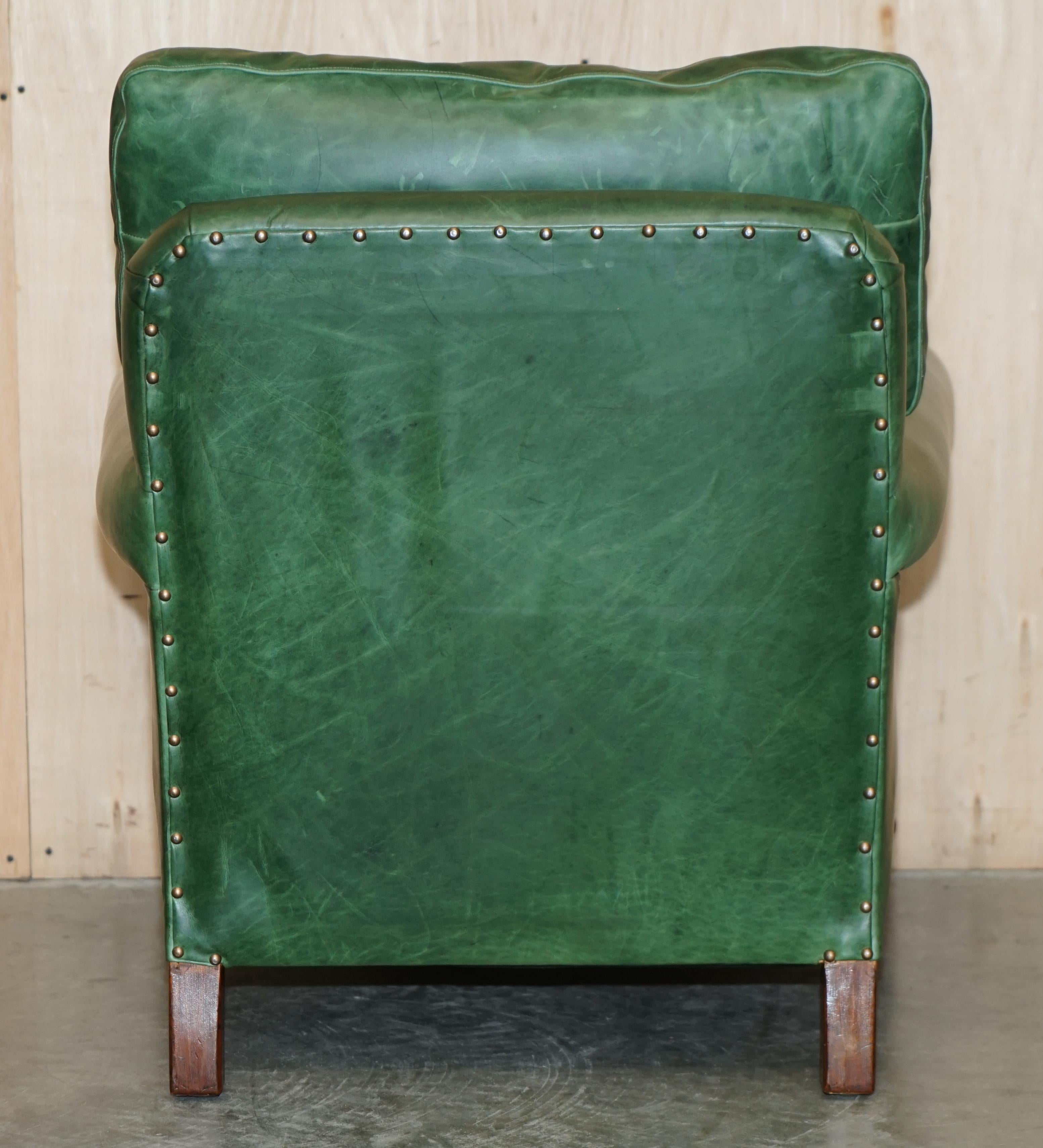 Pair of Antique Victorian Heritage Green Leather Upholstered Club Armchairs 9